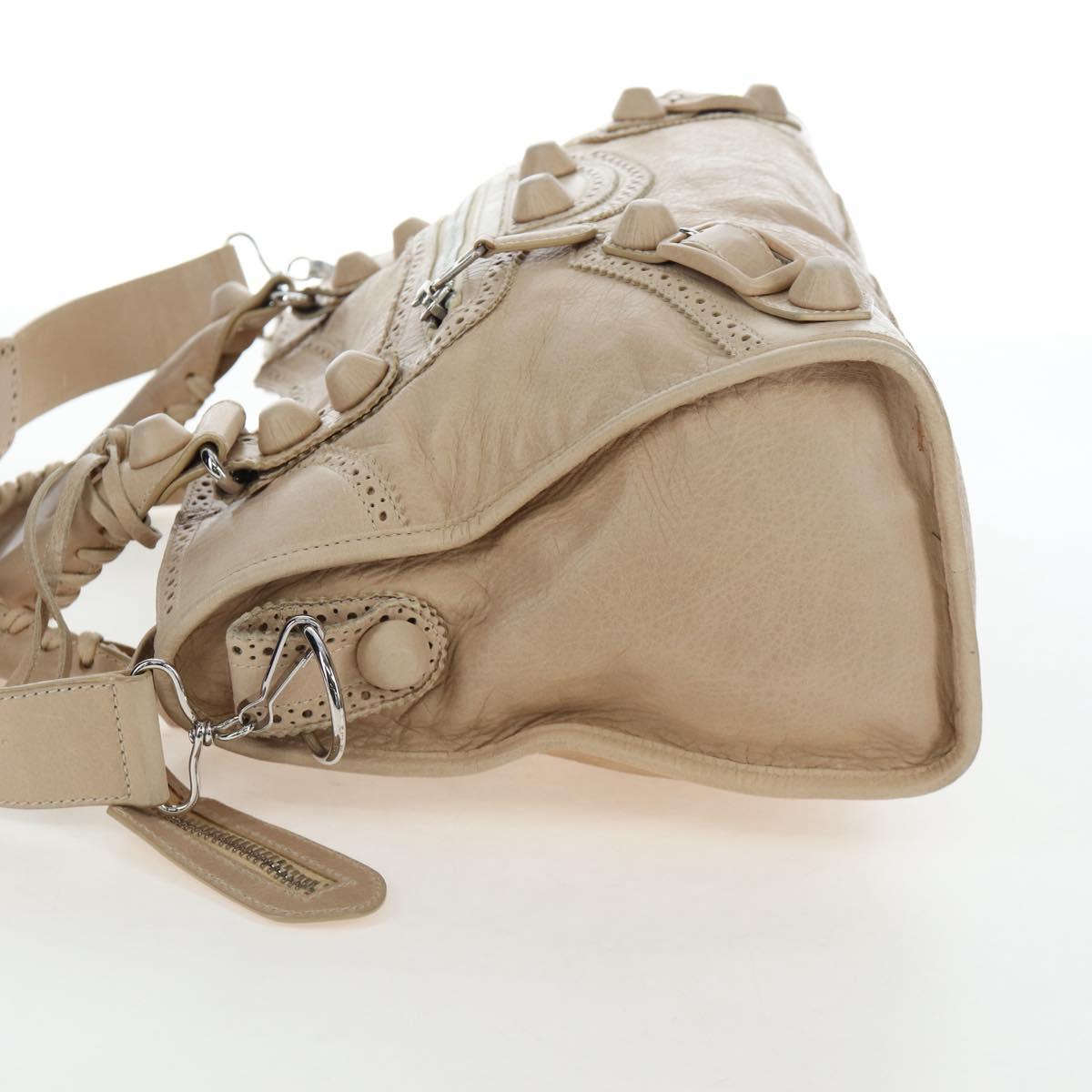 BALENCIAGA The Giant City Bag Leather 2way Beige Silver 204529 Auth yk20902V
