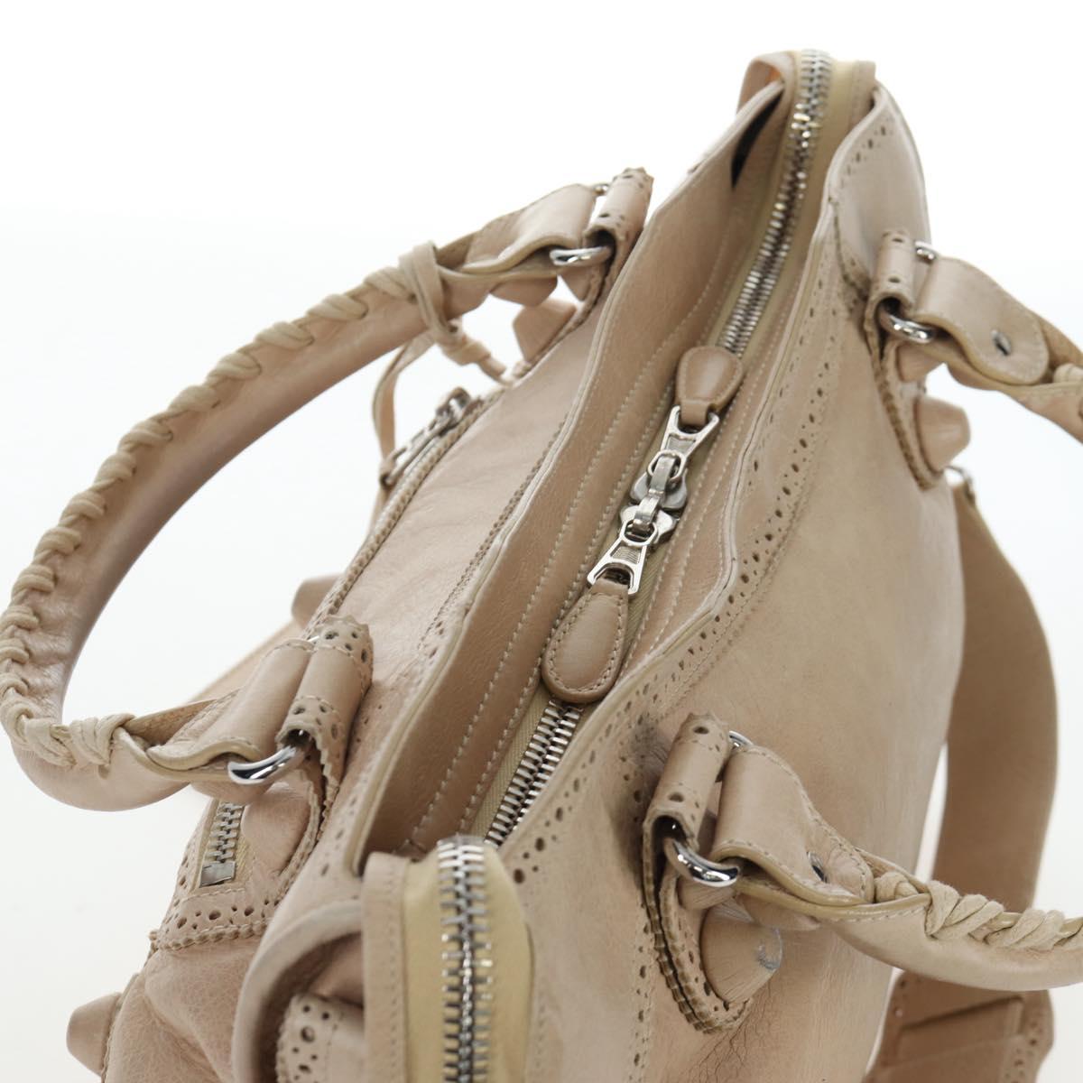 BALENCIAGA The Giant City Bag Leather 2way Beige Silver 204529 Auth yk20902V