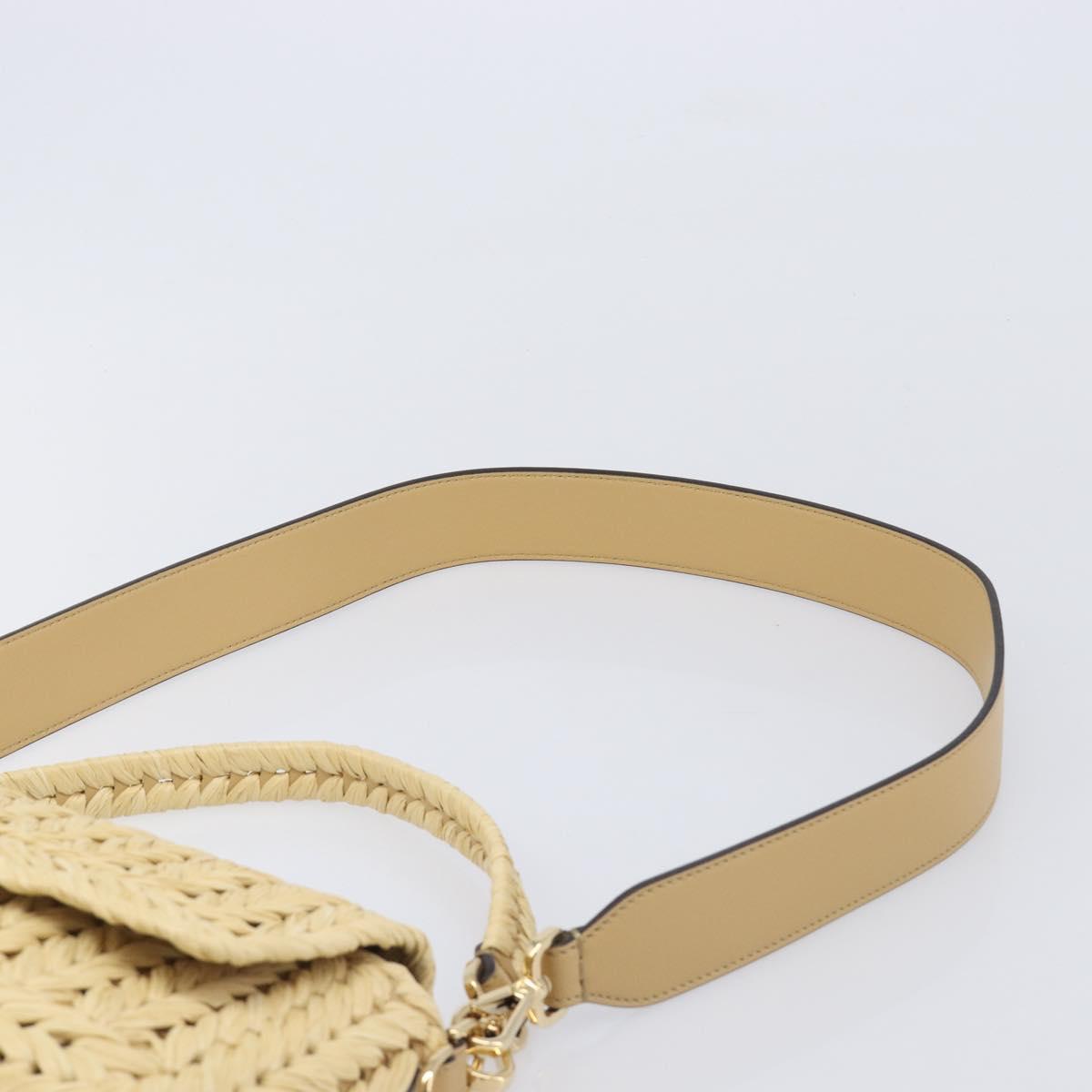 FENDI Mamma Baguette Shoulder Bag Raffia 2way Beige Gold Auth yk20905SAM