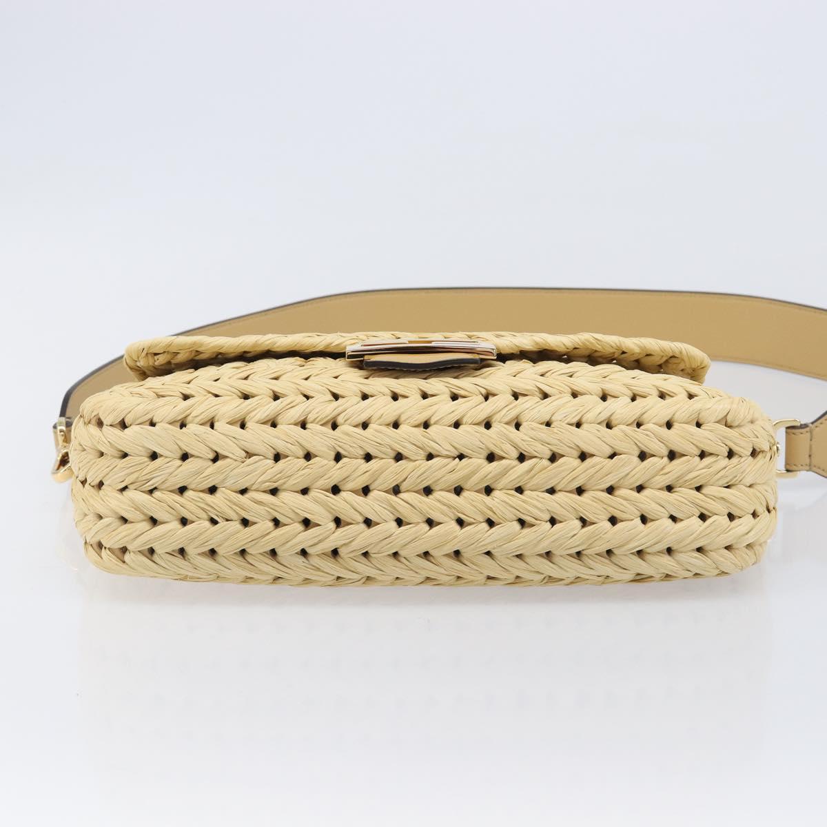 FENDI Mamma Baguette Shoulder Bag Raffia 2way Beige Gold Auth yk20905SAM
