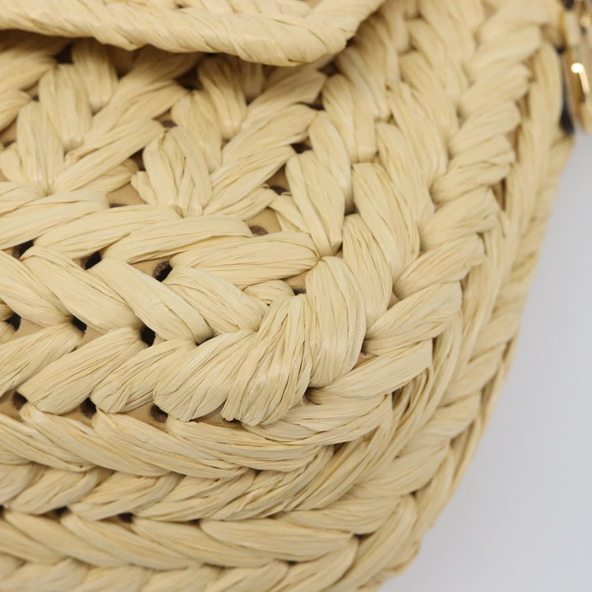 FENDI Mamma Baguette Shoulder Bag Raffia 2way Beige Gold Auth yk20905SAM