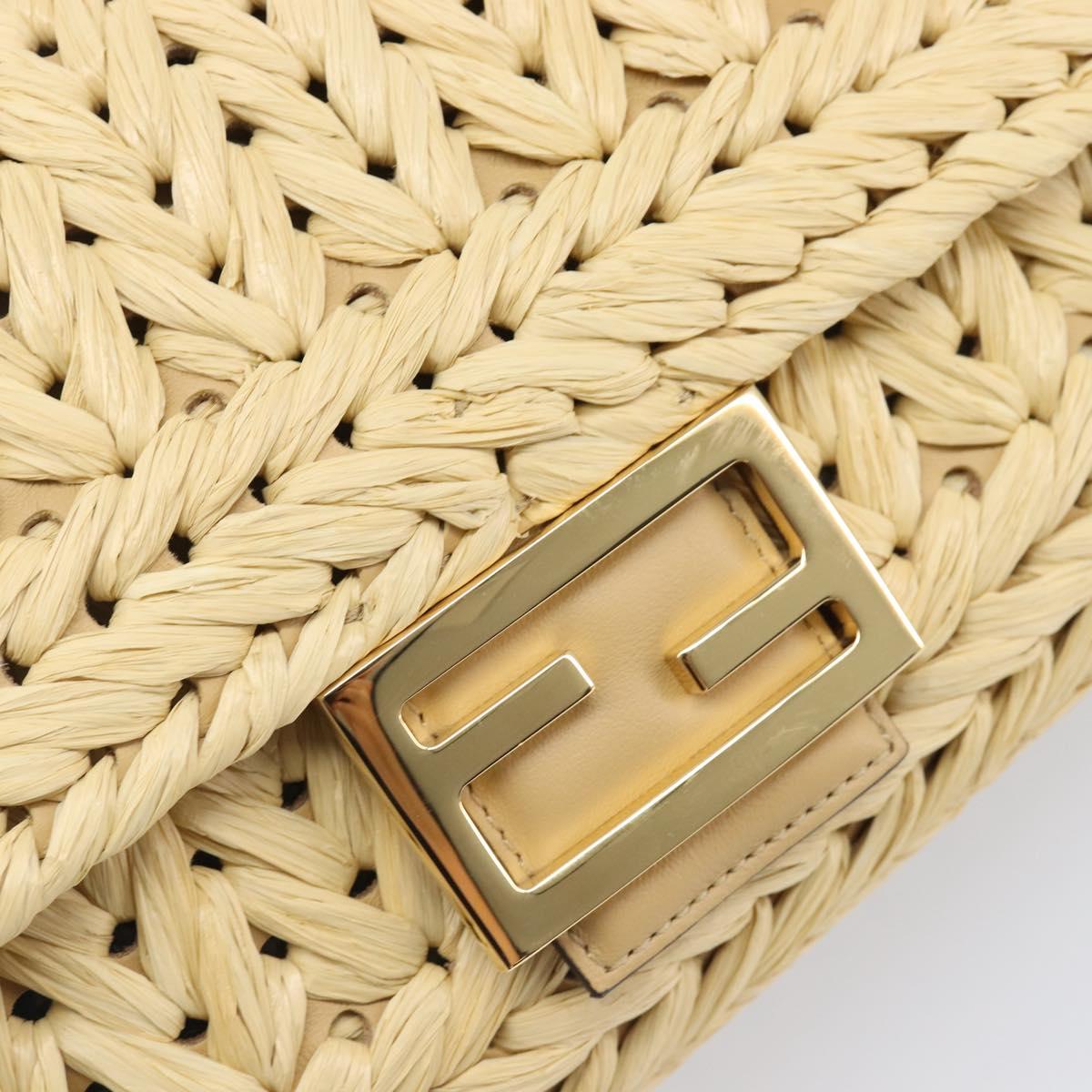 FENDI Mamma Baguette Shoulder Bag Raffia 2way Beige Gold Auth yk20905SAM