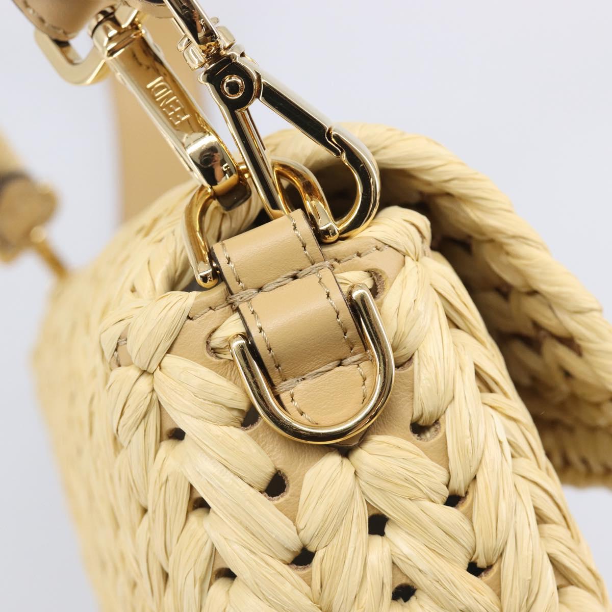 FENDI Mamma Baguette Shoulder Bag Raffia 2way Beige Gold Auth yk20905SAM