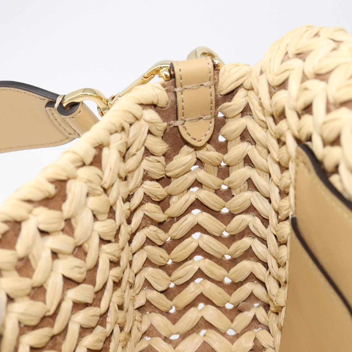 FENDI Mamma Baguette Shoulder Bag Raffia 2way Beige Gold Auth yk20905SAM