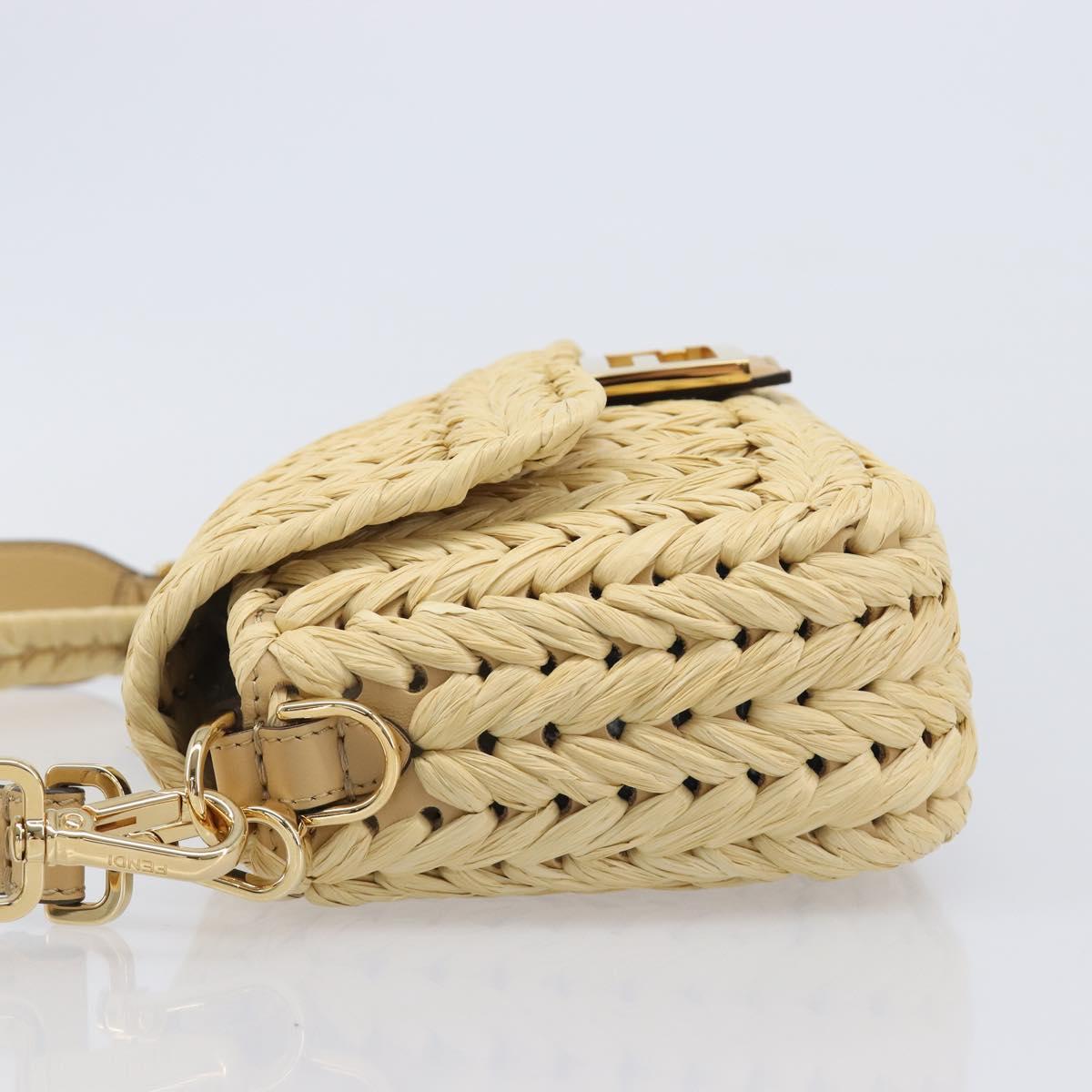 FENDI Mamma Baguette Shoulder Bag Raffia 2way Beige Gold Auth yk20905SAM