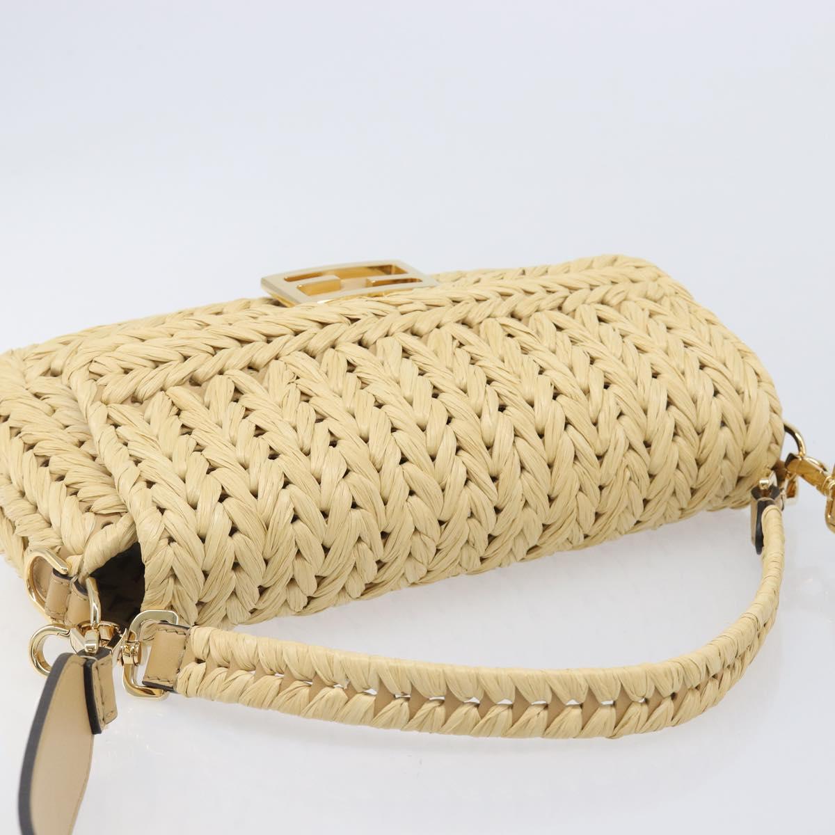 FENDI Mamma Baguette Shoulder Bag Raffia 2way Beige Gold Auth yk20905SAM