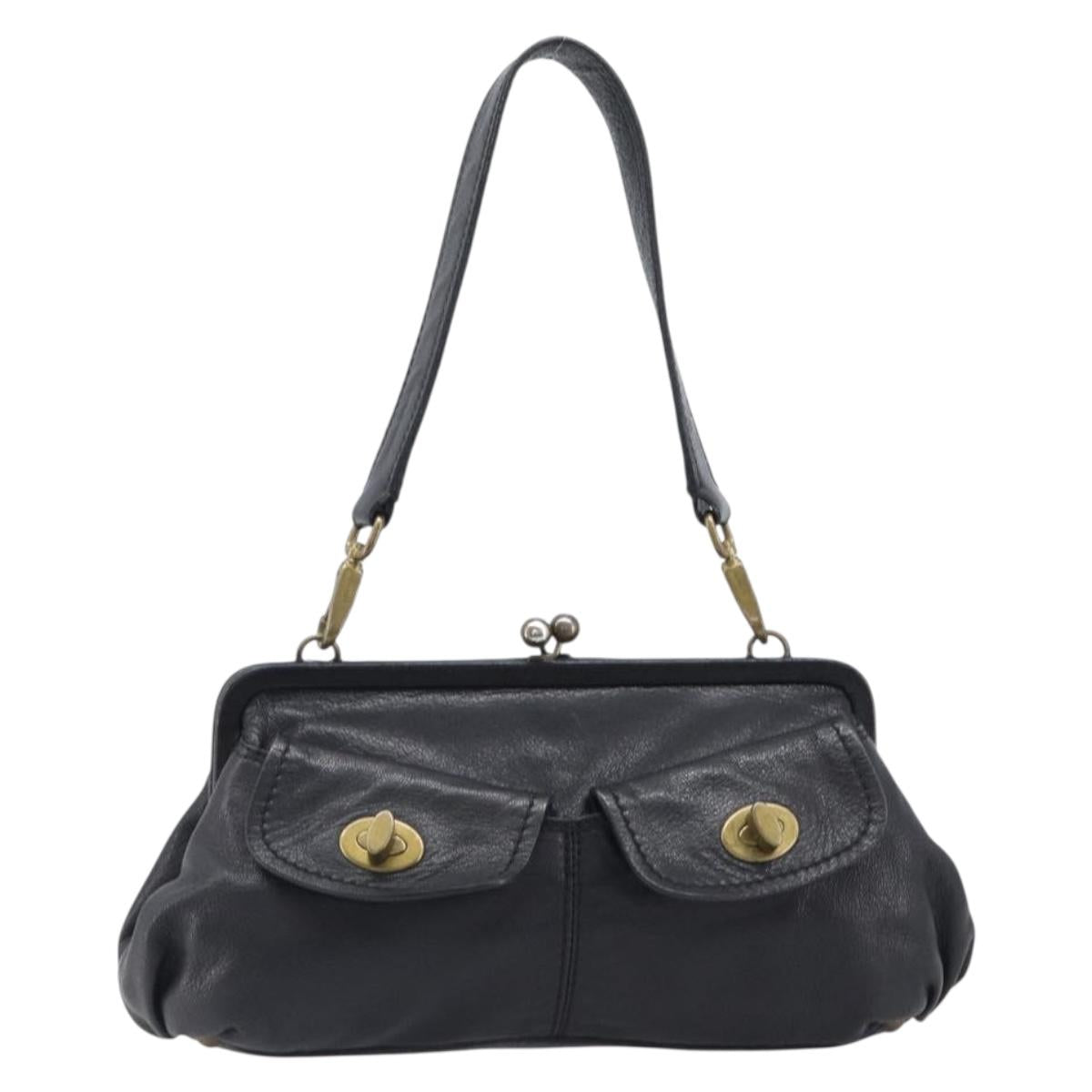 Miu Miu Shoulder Bag Leather Black Gold Auth yk20915V