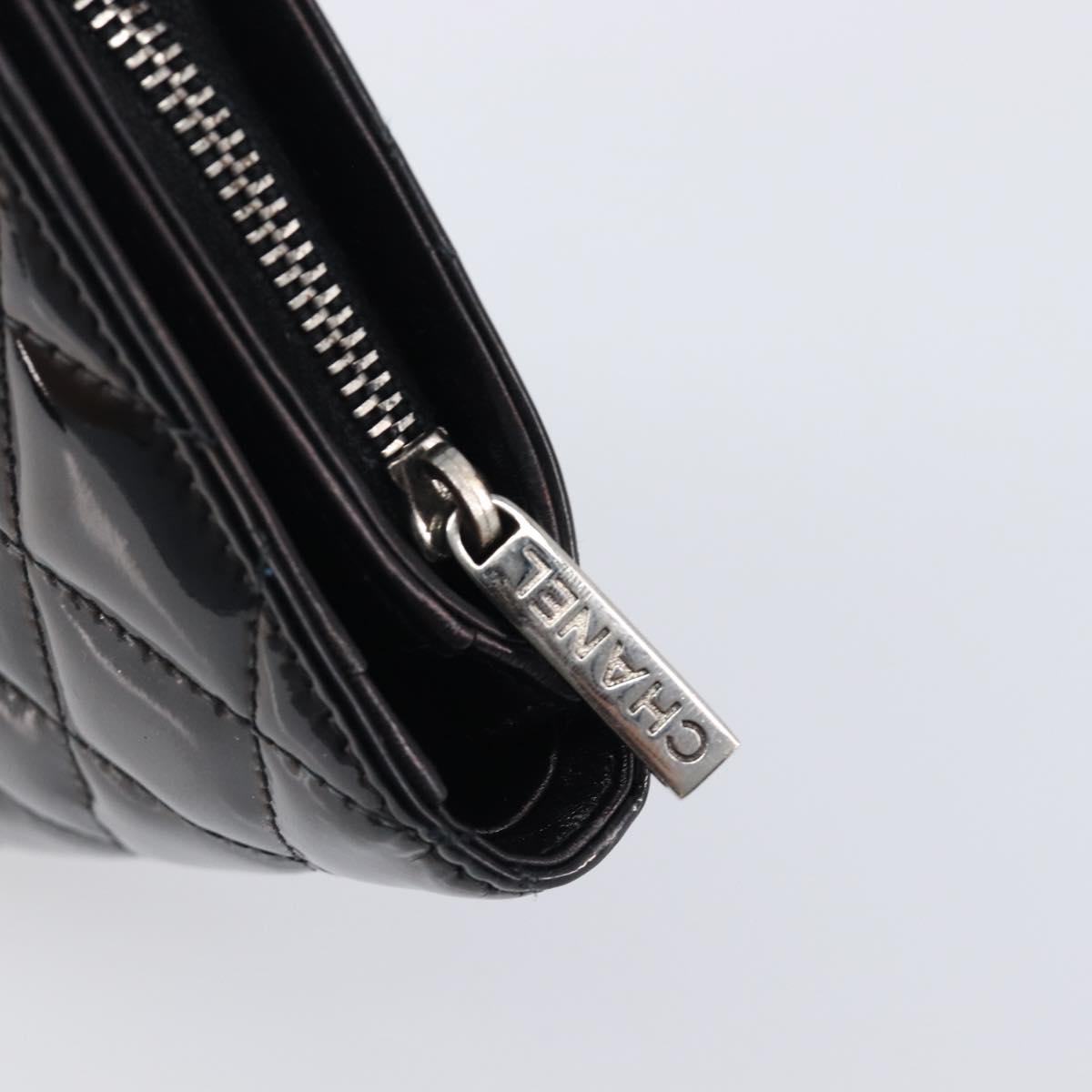 CHANEL Matelasse Wallet Patent Leather Black Silver CC Auth yk20916A