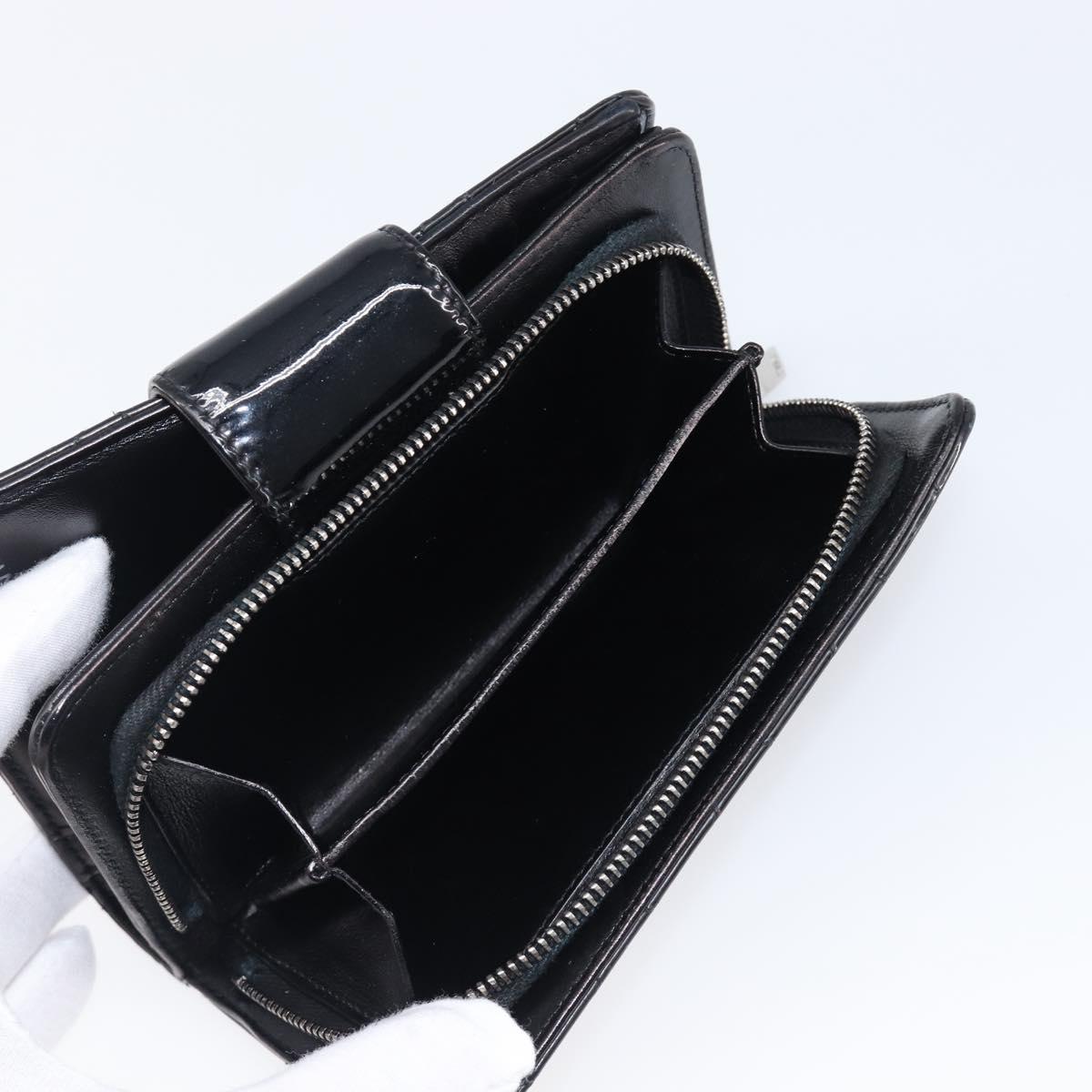 CHANEL Matelasse Wallet Patent Leather Black Silver CC Auth yk20916A