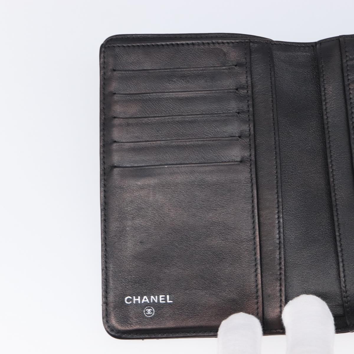 CHANEL Matelasse Wallet Patent Leather Black Silver CC Auth yk20916A