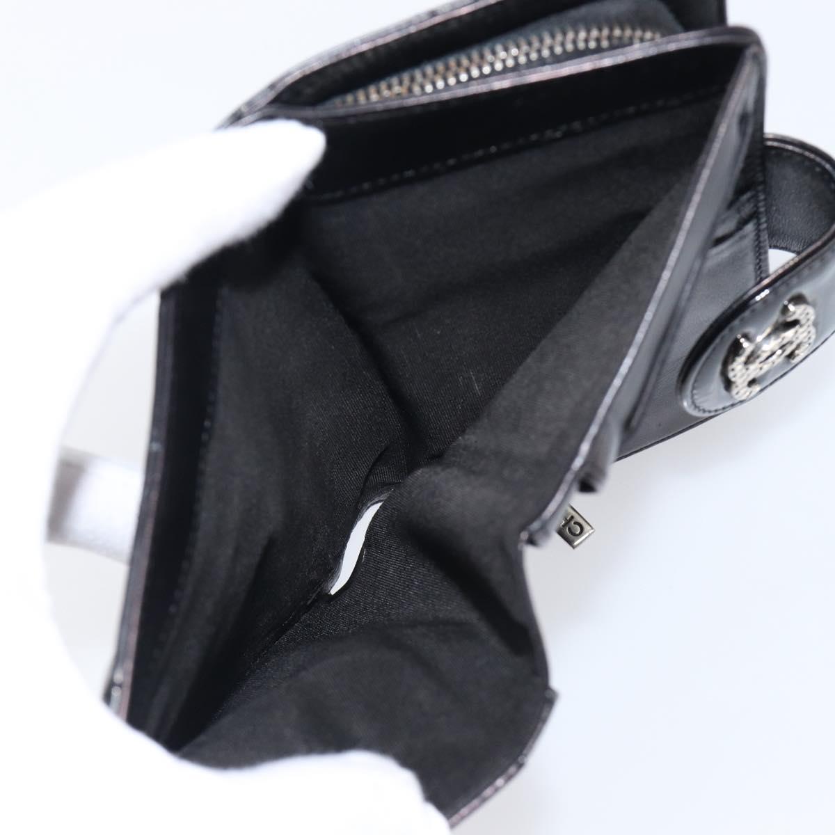 CHANEL Matelasse Wallet Patent Leather Black Silver CC Auth yk20916A