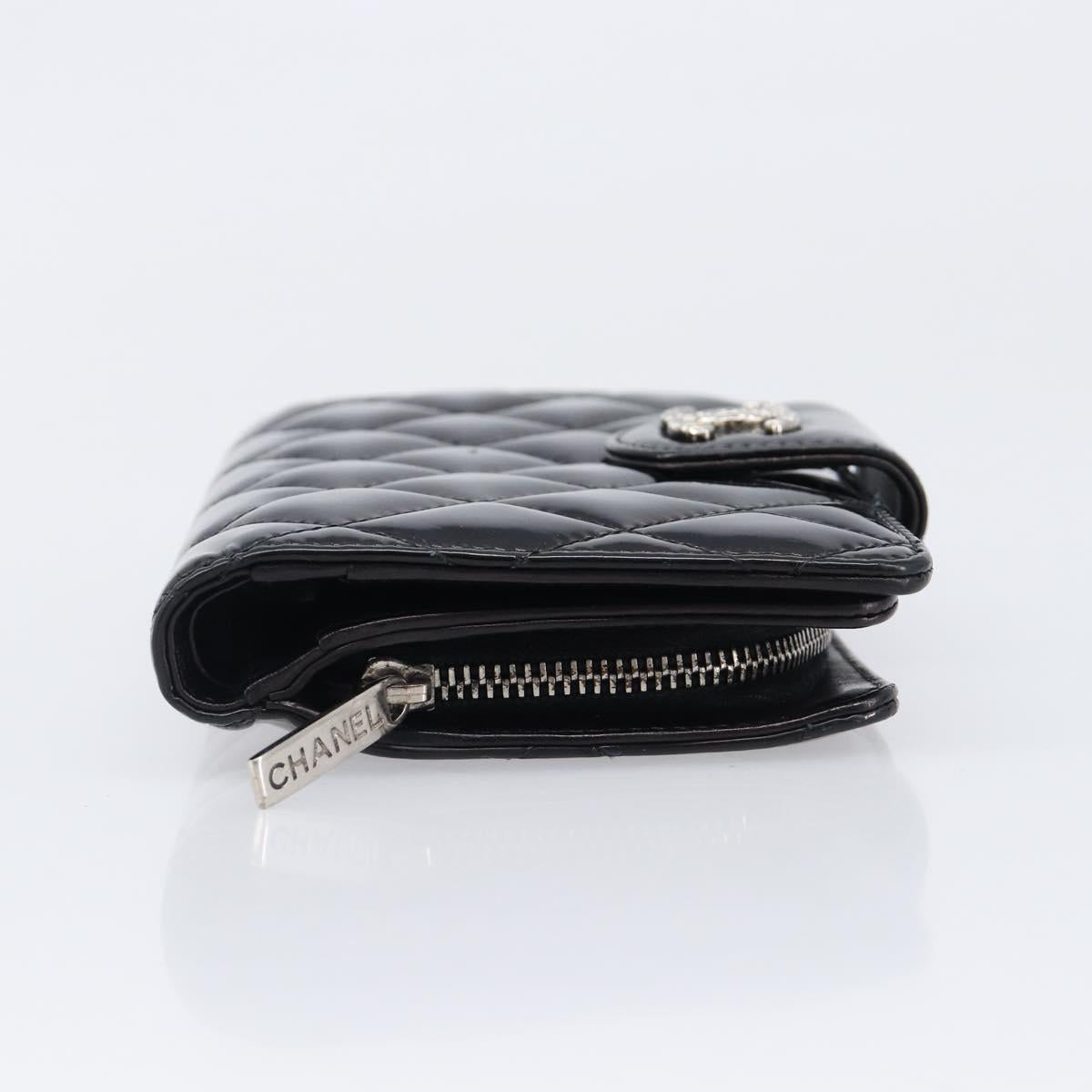 CHANEL Matelasse Wallet Patent Leather Black Silver CC Auth yk20916A