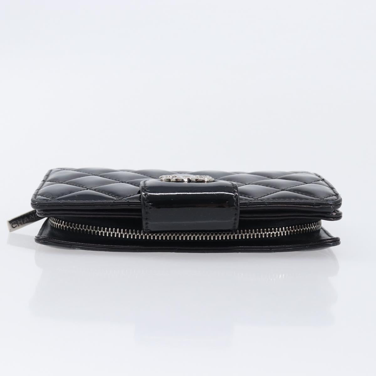 CHANEL Matelasse Wallet Patent Leather Black Silver CC Auth yk20916A