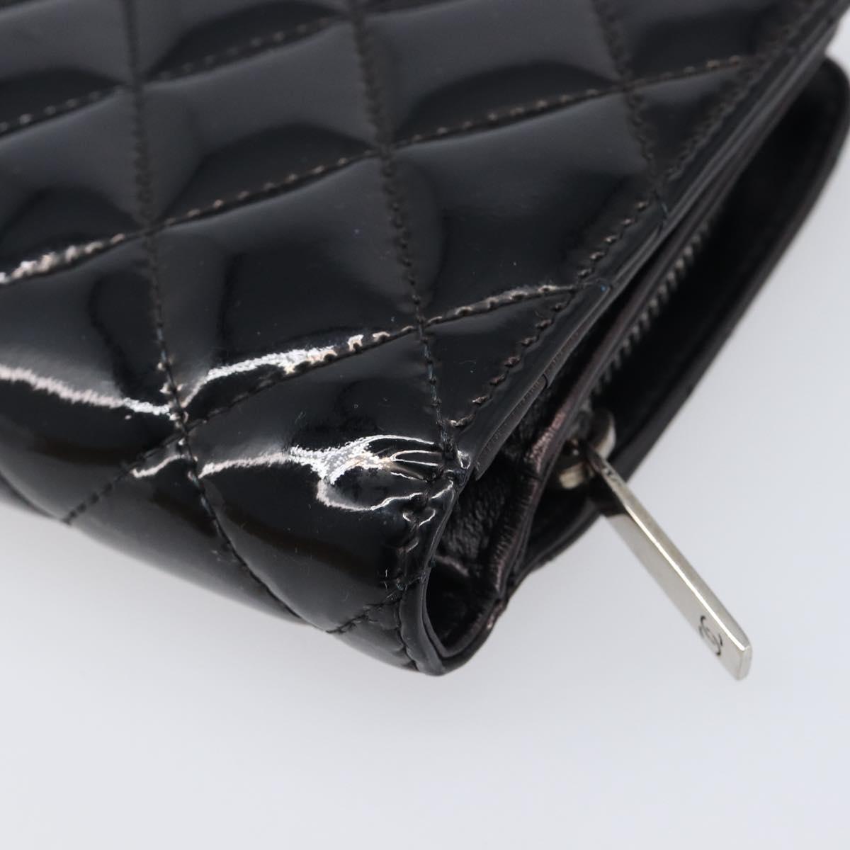 CHANEL Matelasse Wallet Patent Leather Black Silver CC Auth yk20916A