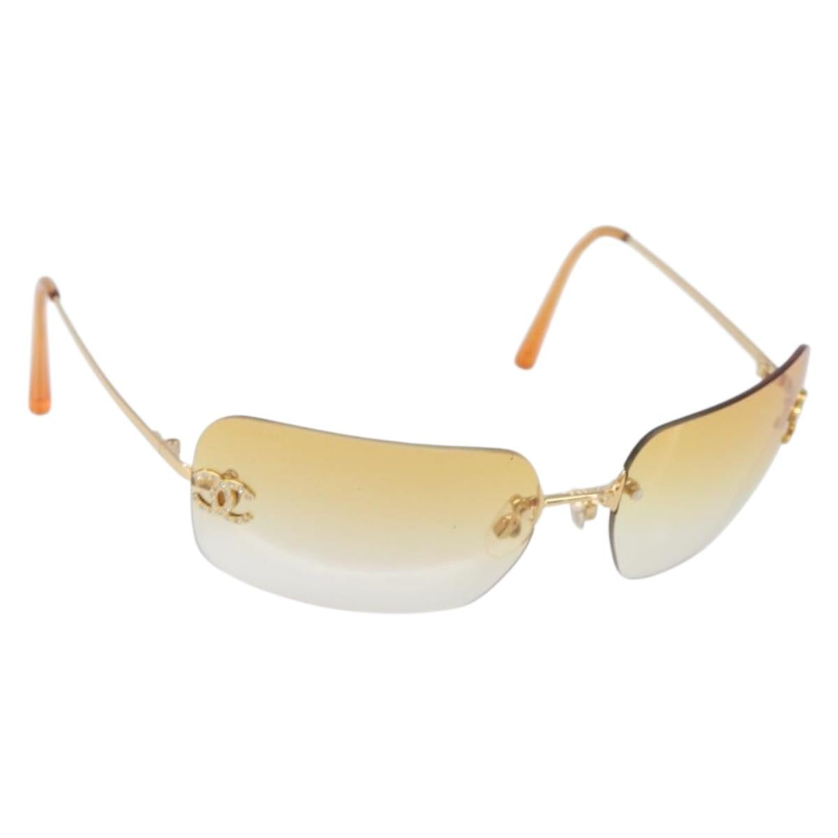 CHANEL Sunglasses Metal Orange Gold CC Auth yk20917M