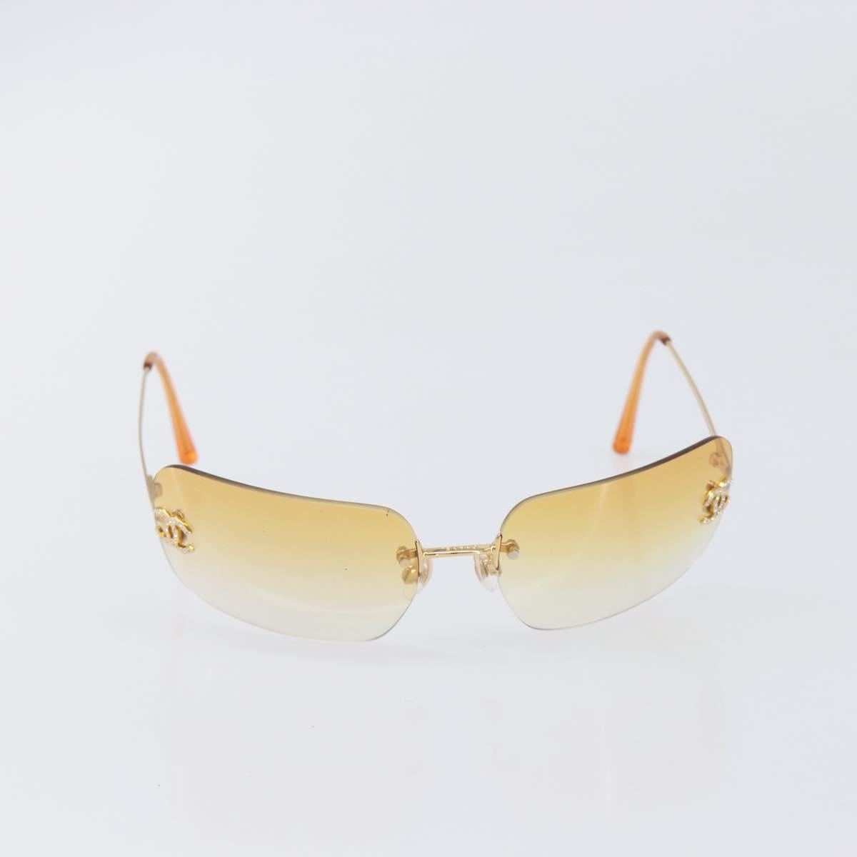 CHANEL Sunglasses Metal Orange Gold CC Auth yk20917M