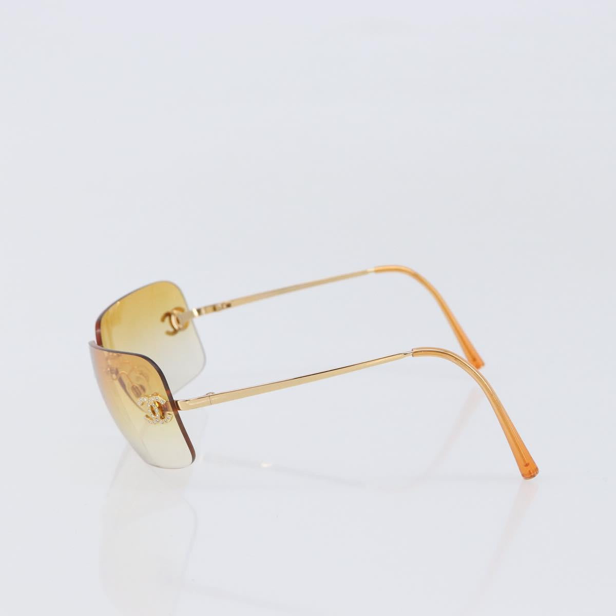 CHANEL Sunglasses Metal Orange Gold CC Auth yk20917M