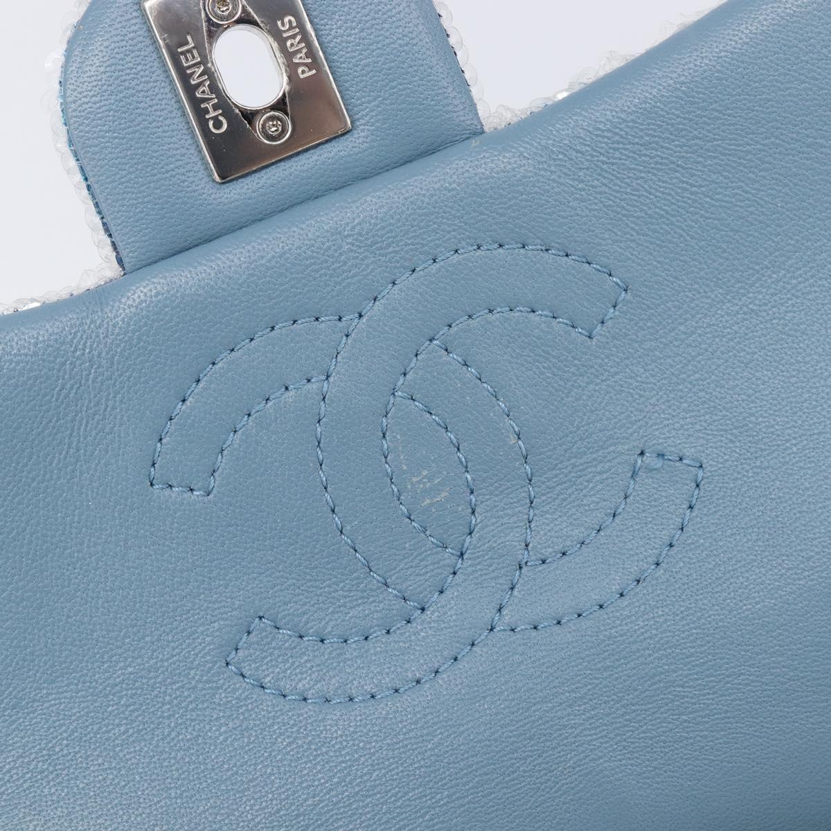 CHANEL Mini Matelasse Chain Shoulder Bag Sequin Blue Silver CC Auth yk20926M