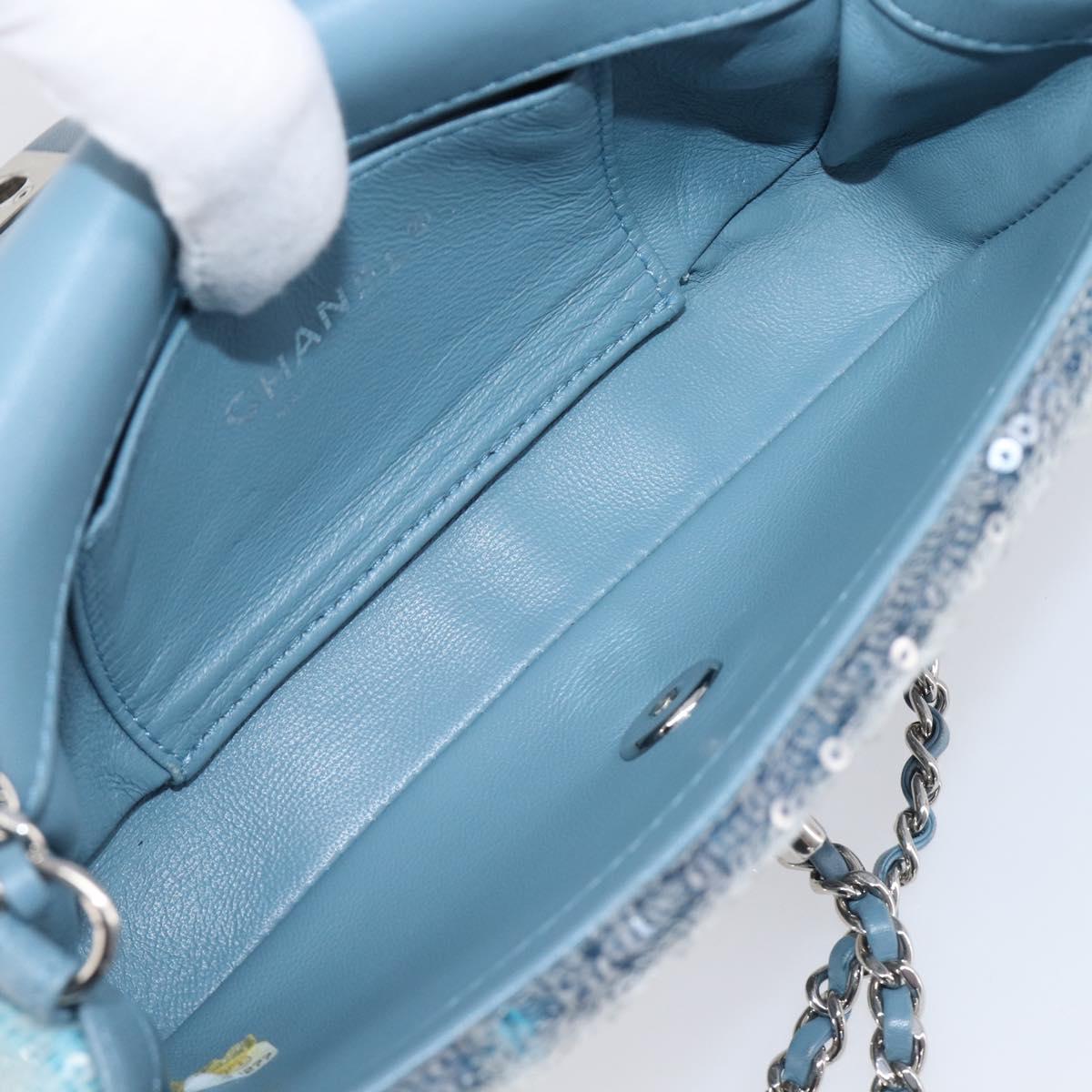 CHANEL Mini Matelasse Chain Shoulder Bag Sequin Blue Silver CC Auth yk20926M
