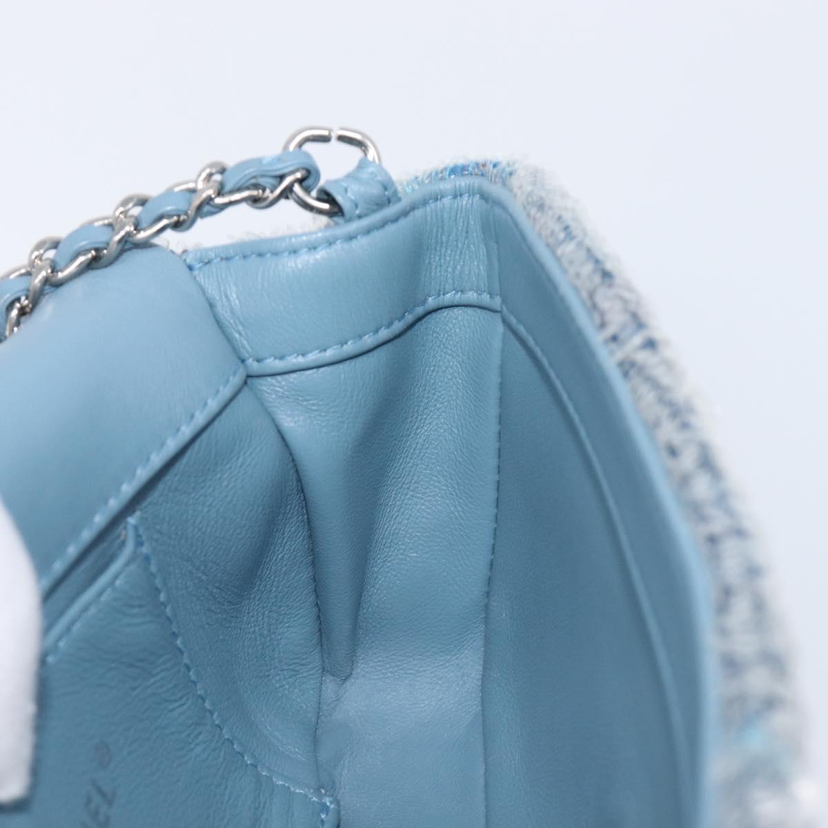 CHANEL Mini Matelasse Chain Shoulder Bag Sequin Blue Silver CC Auth yk20926M