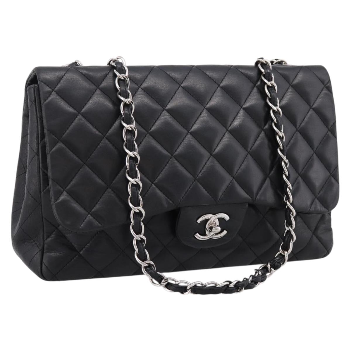 CHANEL Matelasse 30 Chain Shoulder Bag Lamb Skin Black Silver CC Auth yk20928V