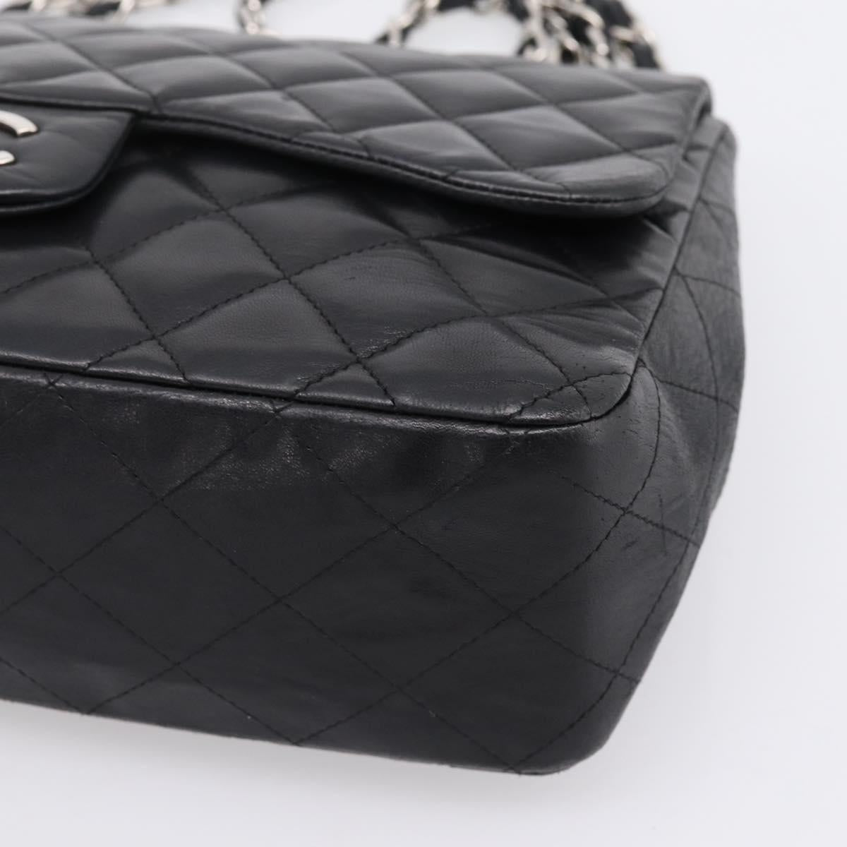 CHANEL Matelasse 30 Chain Shoulder Bag Lamb Skin Black Silver CC Auth yk20928V