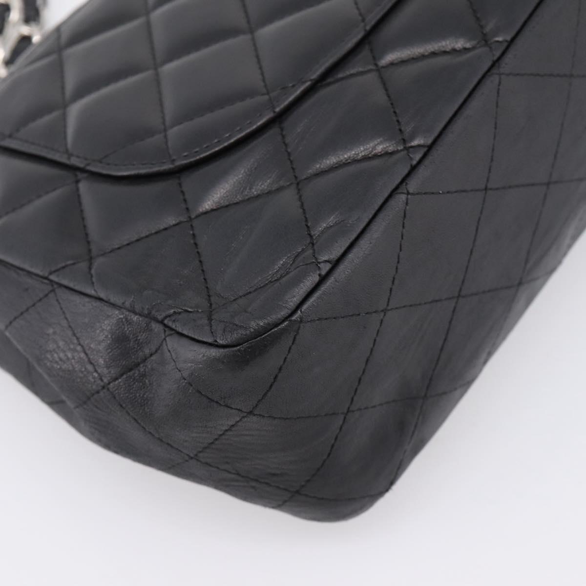 CHANEL Matelasse 30 Chain Shoulder Bag Lamb Skin Black Silver CC Auth yk20928V