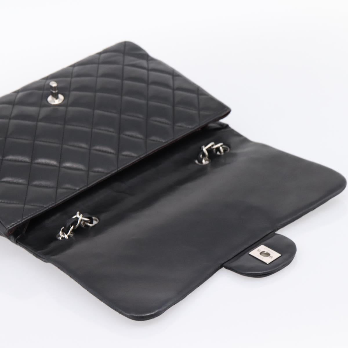 CHANEL Matelasse 30 Chain Shoulder Bag Lamb Skin Black Silver CC Auth yk20928V