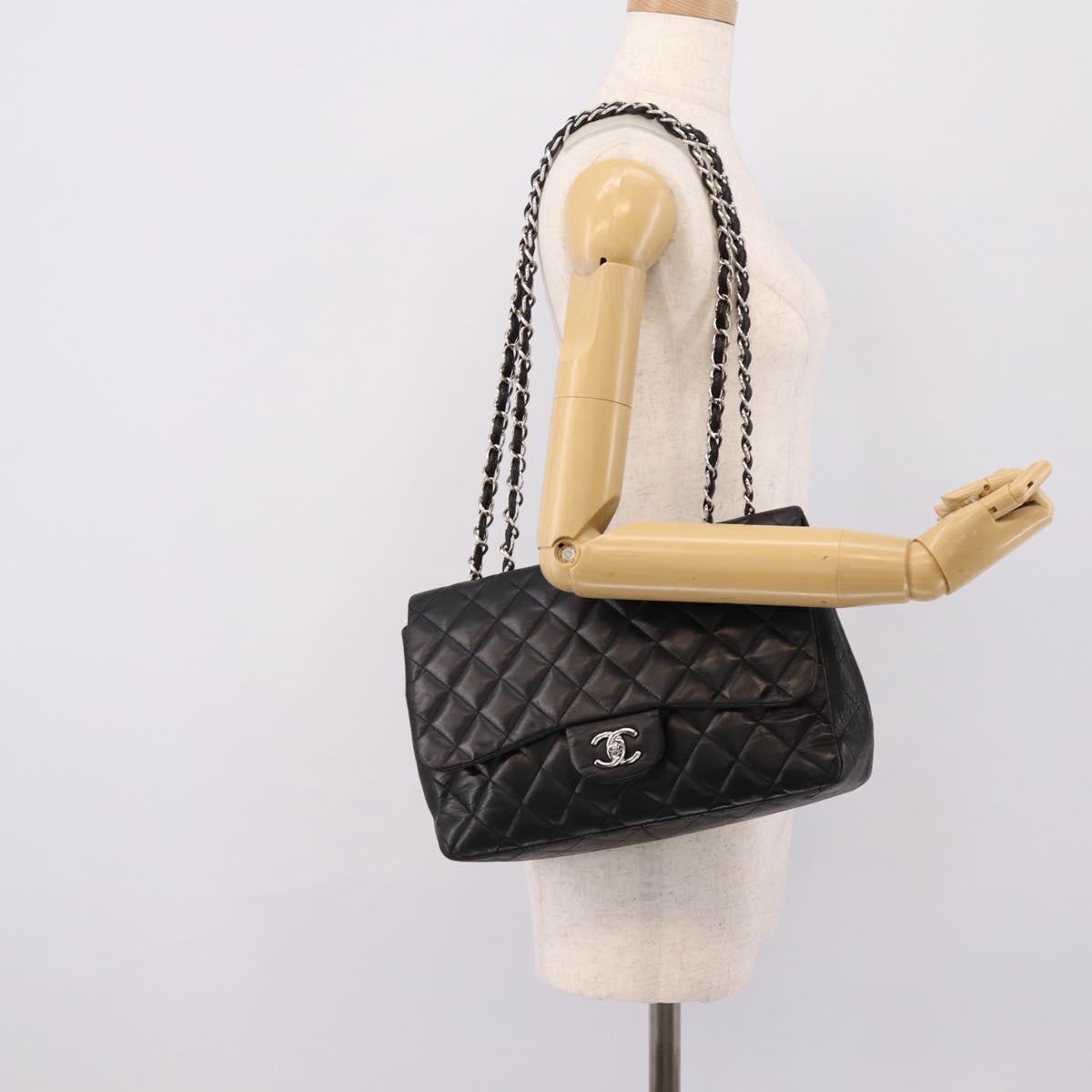 CHANEL Matelasse 30 Chain Shoulder Bag Lamb Skin Black Silver CC Auth yk20928V