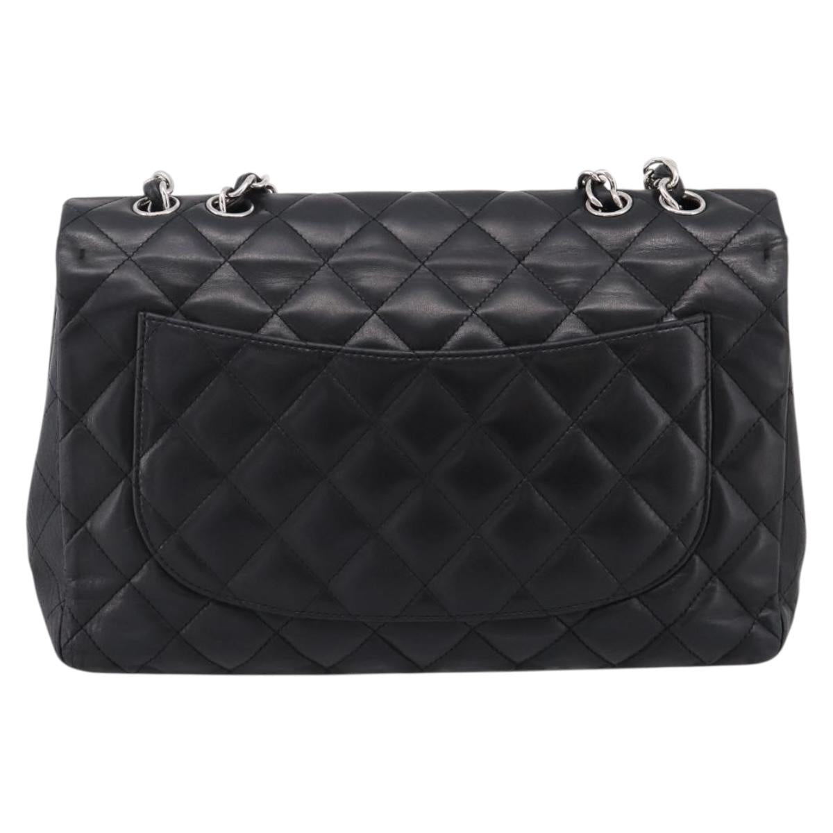 CHANEL Matelasse 30 Chain Shoulder Bag Lamb Skin Black Silver CC Auth yk20928V