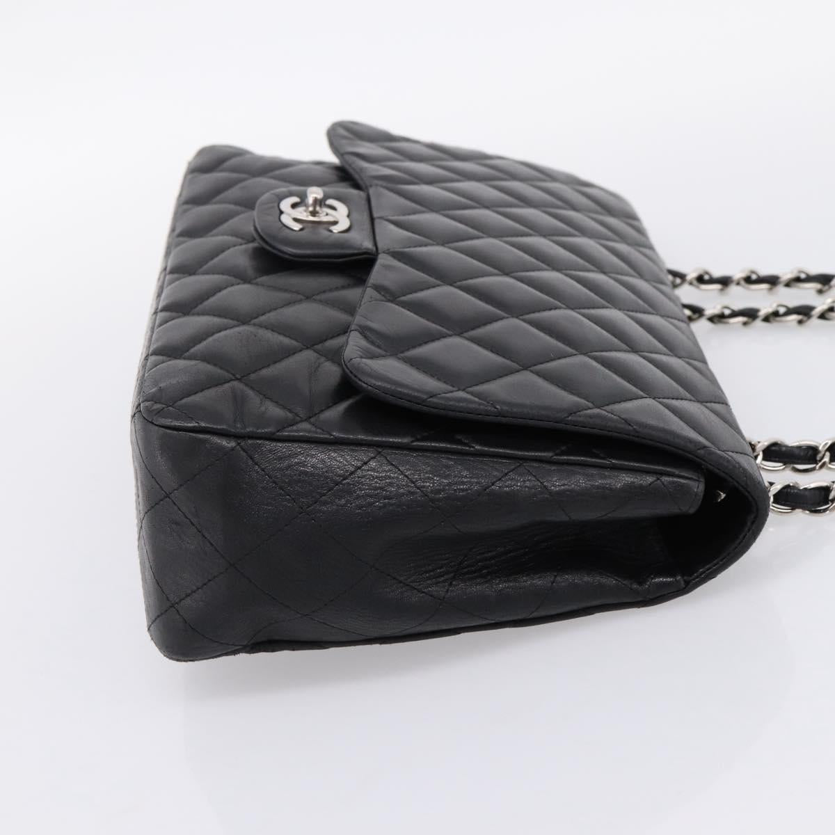 CHANEL Matelasse 30 Chain Shoulder Bag Lamb Skin Black Silver CC Auth yk20928V