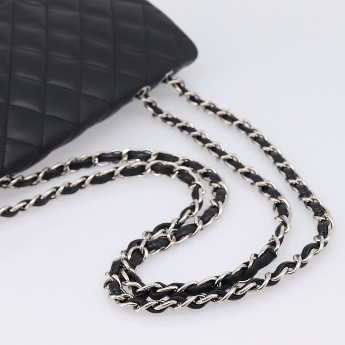 CHANEL Matelasse 30 Chain Shoulder Bag Lamb Skin Black Silver CC Auth yk20928V