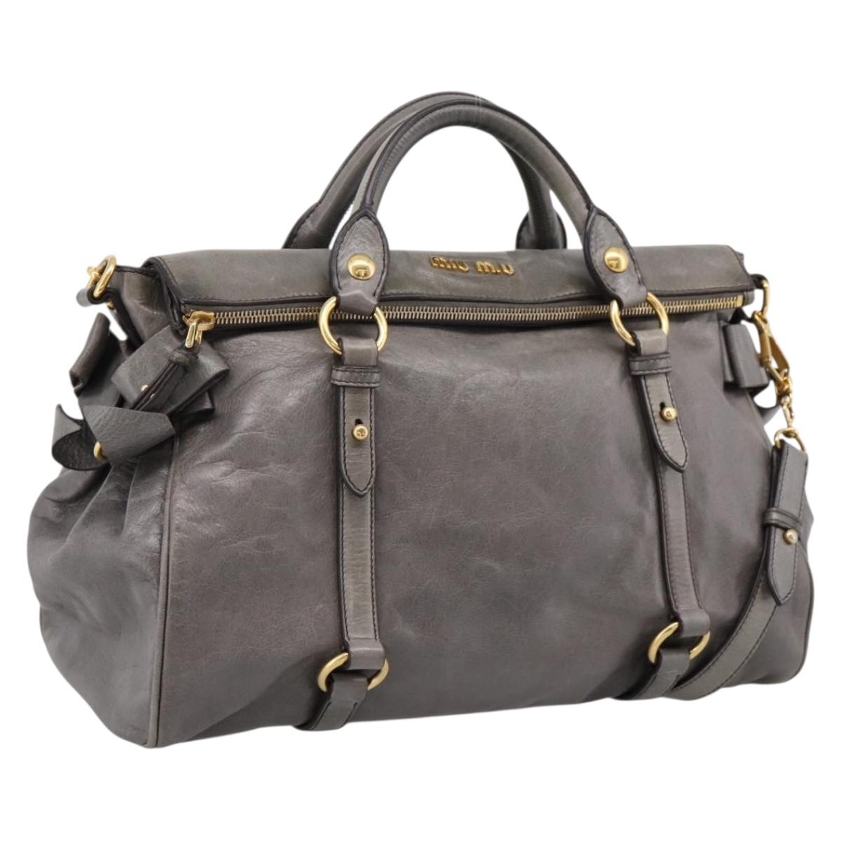 Miu Miu Hand Bag Leather 2way Gray Gold Auth yk20941M