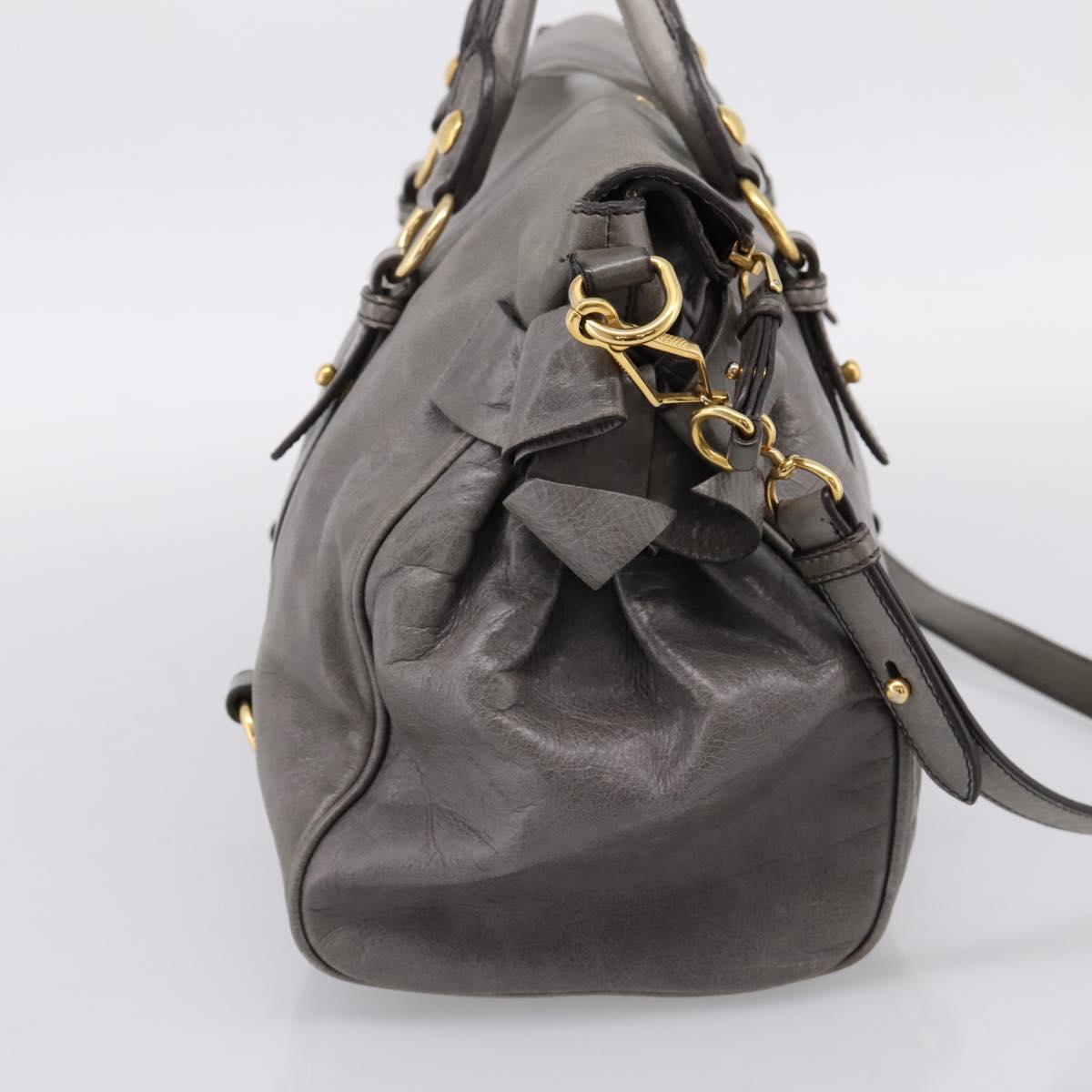 Miu Miu Hand Bag Leather 2way Gray Gold Auth yk20941M