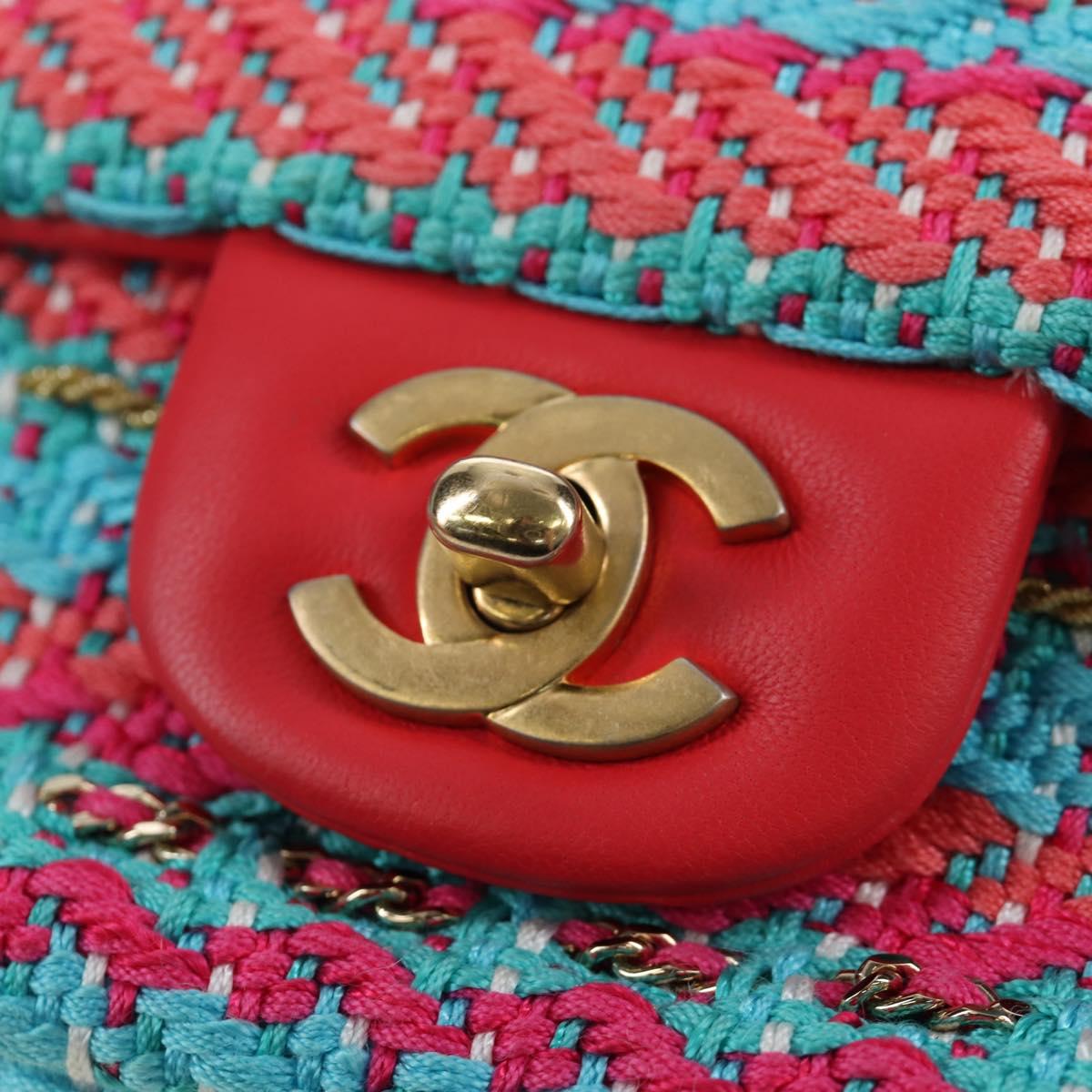 CHANEL Matelasse 25 Chain Hand Bag Tweed Pink Light Blue CC Auth yk20942SM