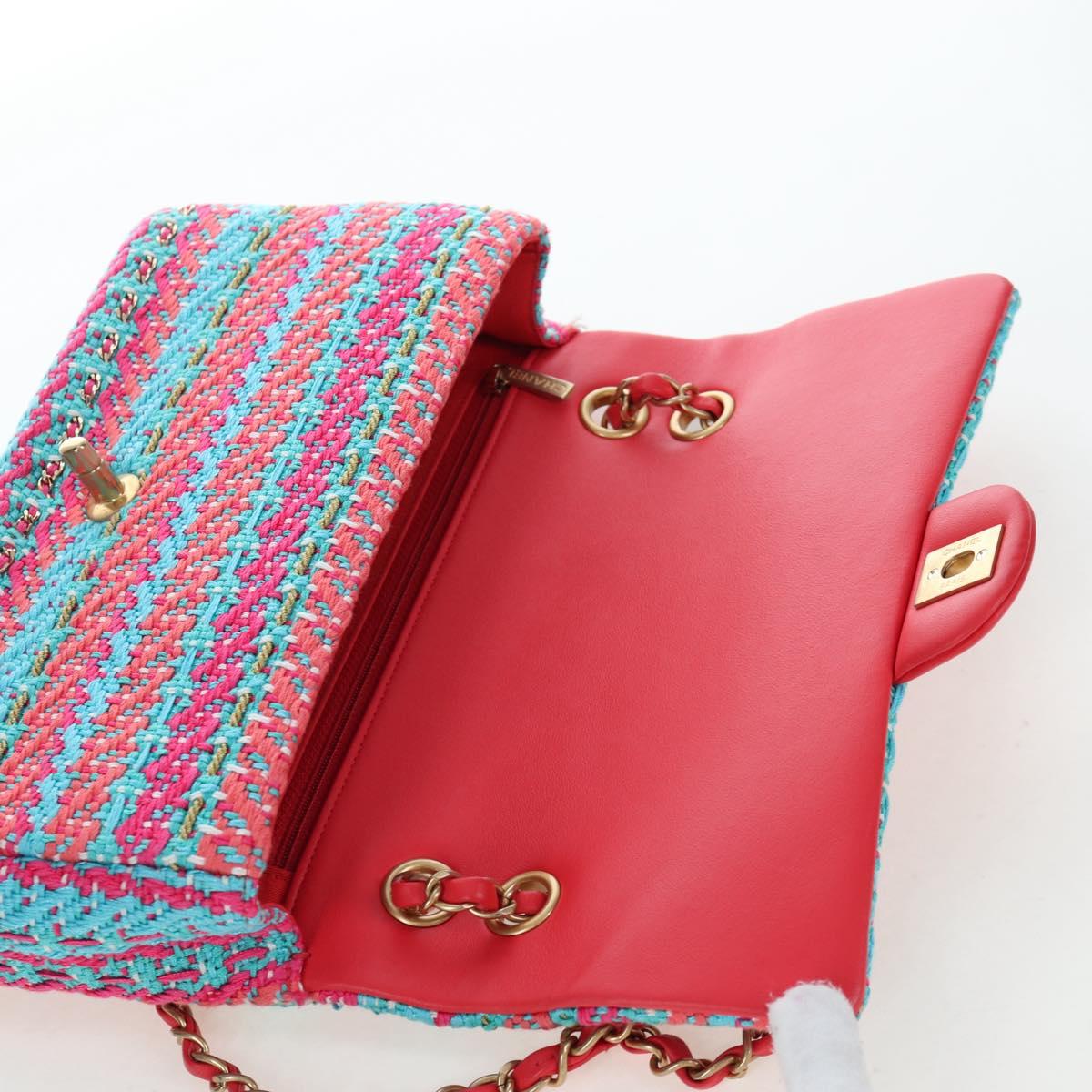 CHANEL Matelasse 25 Chain Hand Bag Tweed Pink Light Blue CC Auth yk20942SM
