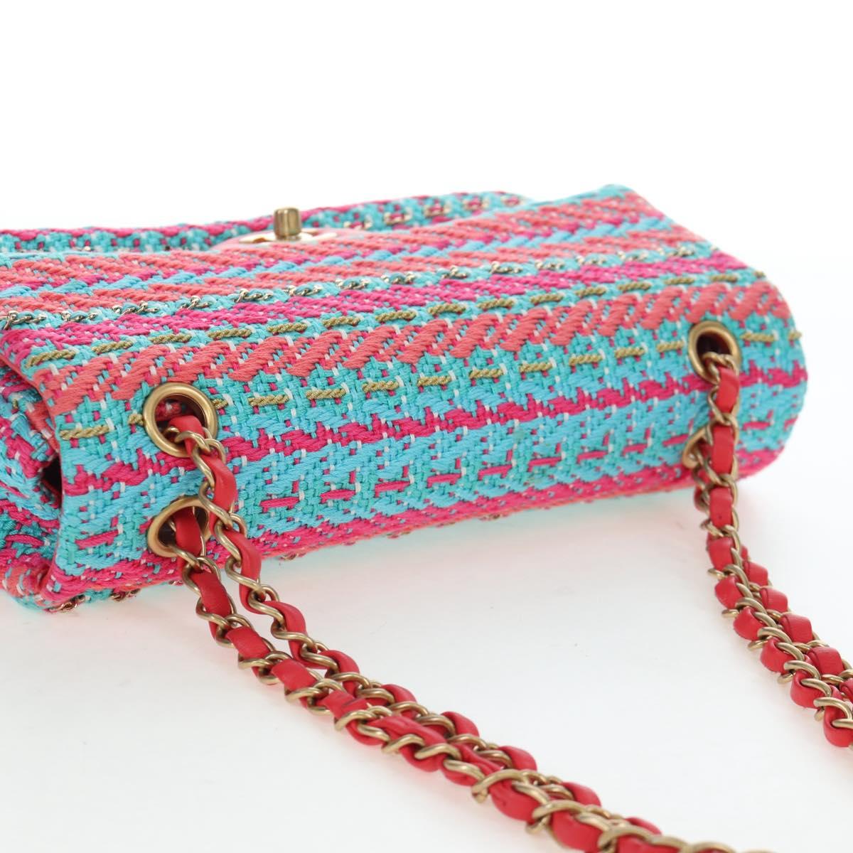 CHANEL Matelasse 25 Chain Hand Bag Tweed Pink Light Blue CC Auth yk20942SM
