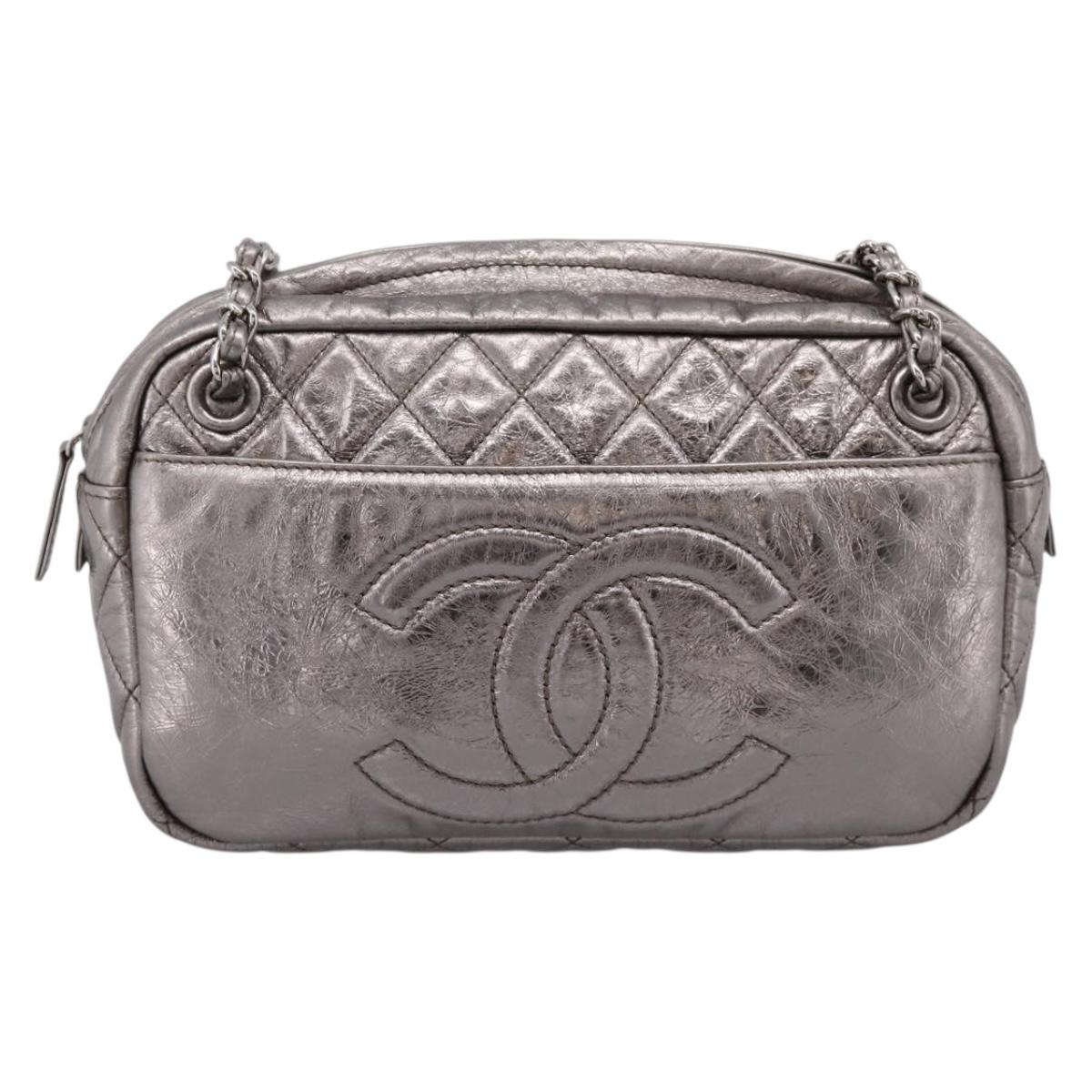 CHANEL Matelasse COCO Mark Chain Shoulder Bag Leather Silver CC Auth yk20943V