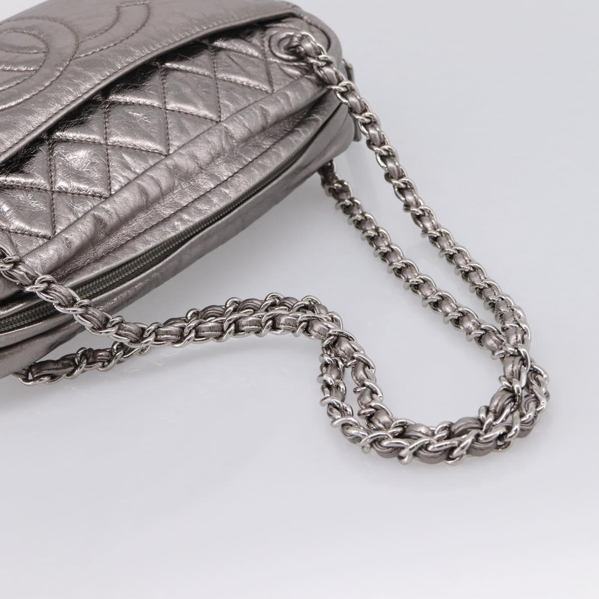 CHANEL Matelasse COCO Mark Chain Shoulder Bag Leather Silver CC Auth yk20943V