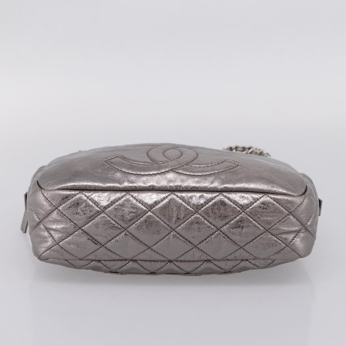 CHANEL Matelasse COCO Mark Chain Shoulder Bag Leather Silver CC Auth yk20943V