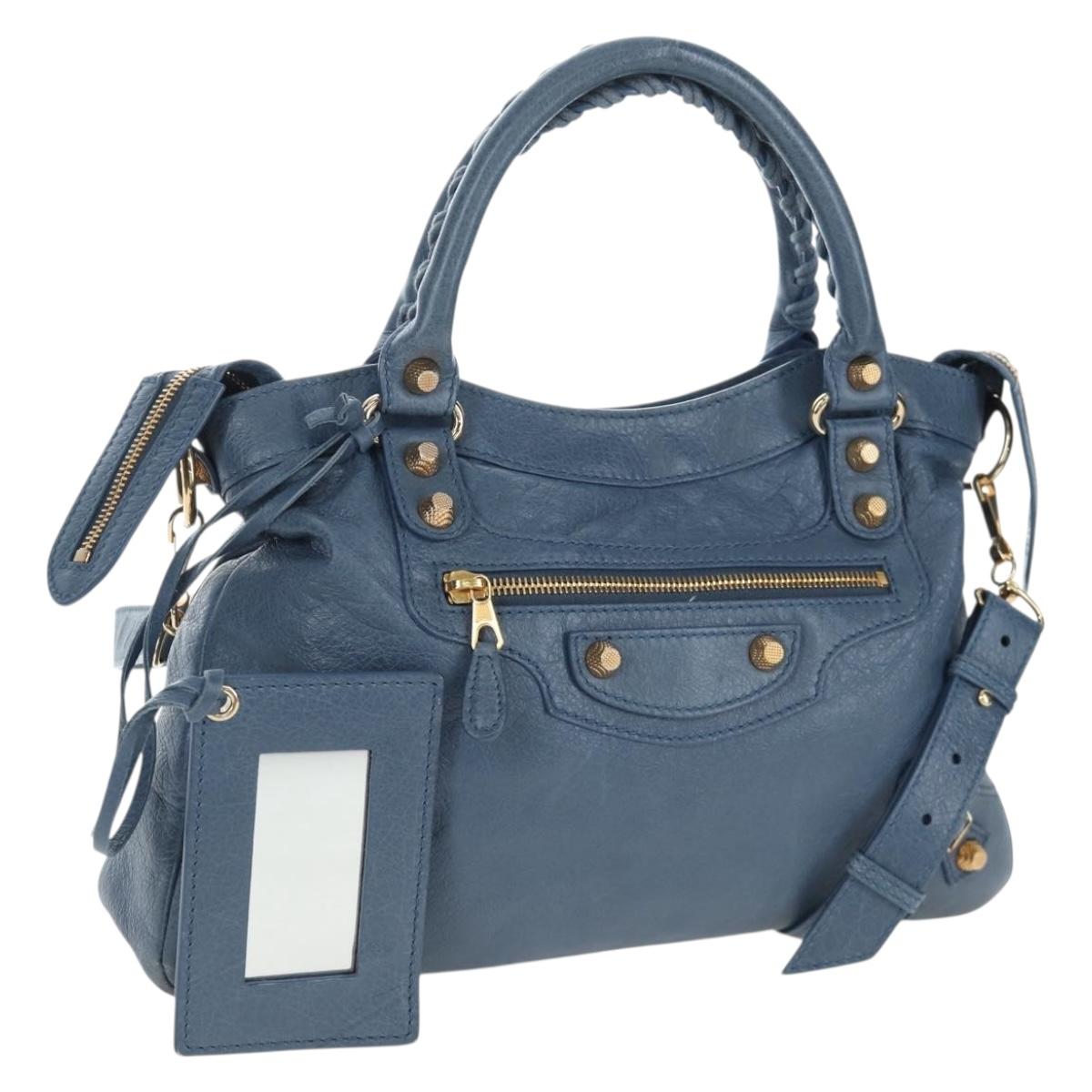 BALENCIAGA The Giant Town Hand Bag Leather 2way Blue Gold 285434 Auth yk20947M