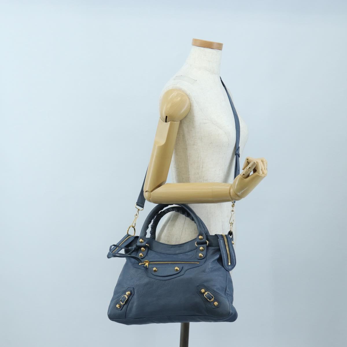 BALENCIAGA The Giant Town Hand Bag Leather 2way Blue Gold 285434 Auth yk20947M