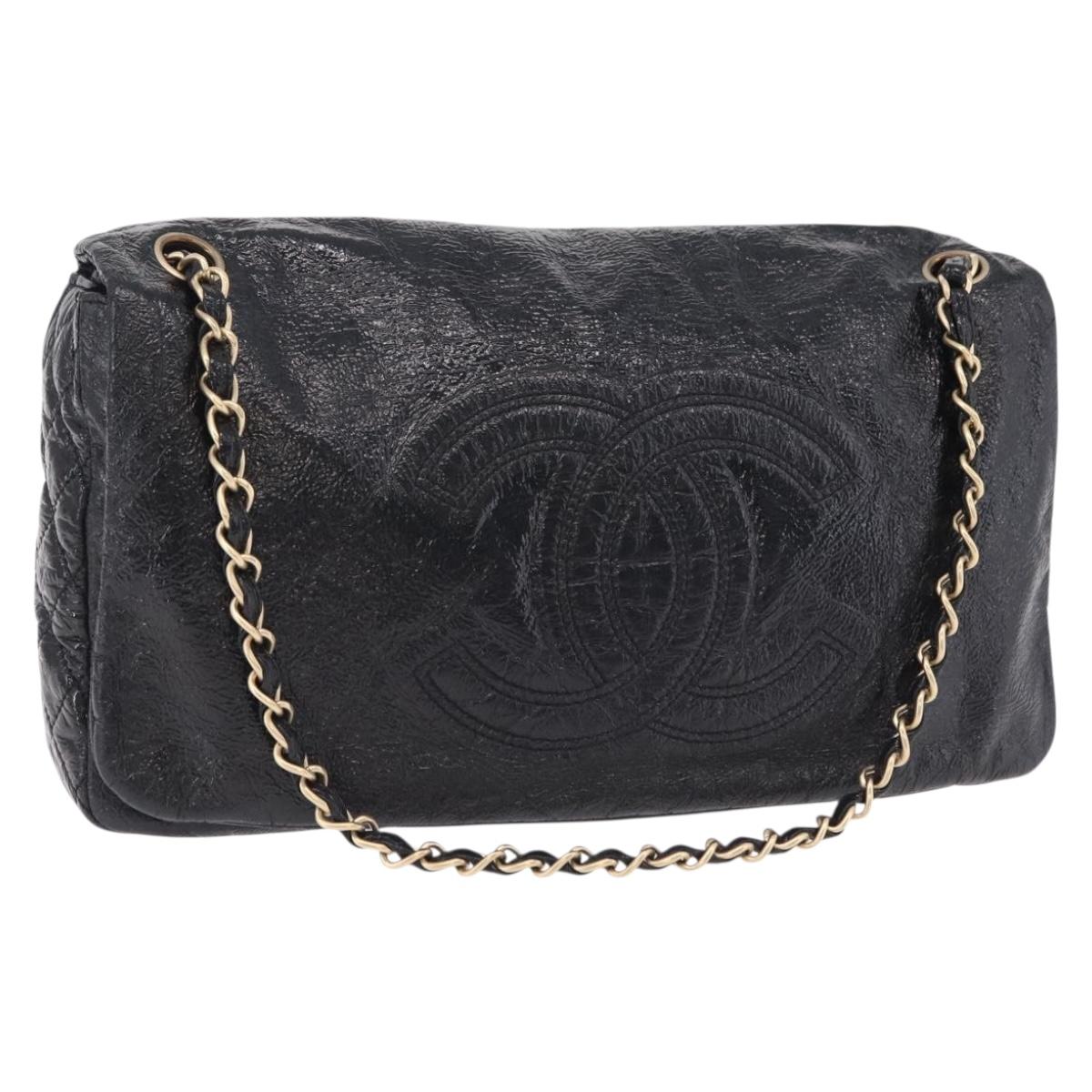 CHANEL COCO Mark Chain Shoulder Bag Patent Black Gold Tone CC Auth yk20956V