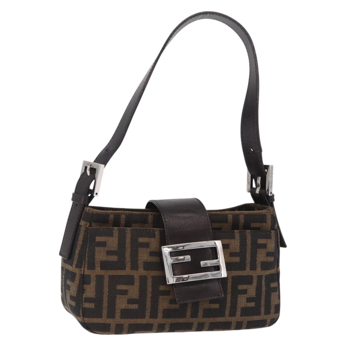 FENDI Zucca Canvas Shoulder Bag Brown Silver Auth yk20957SAV