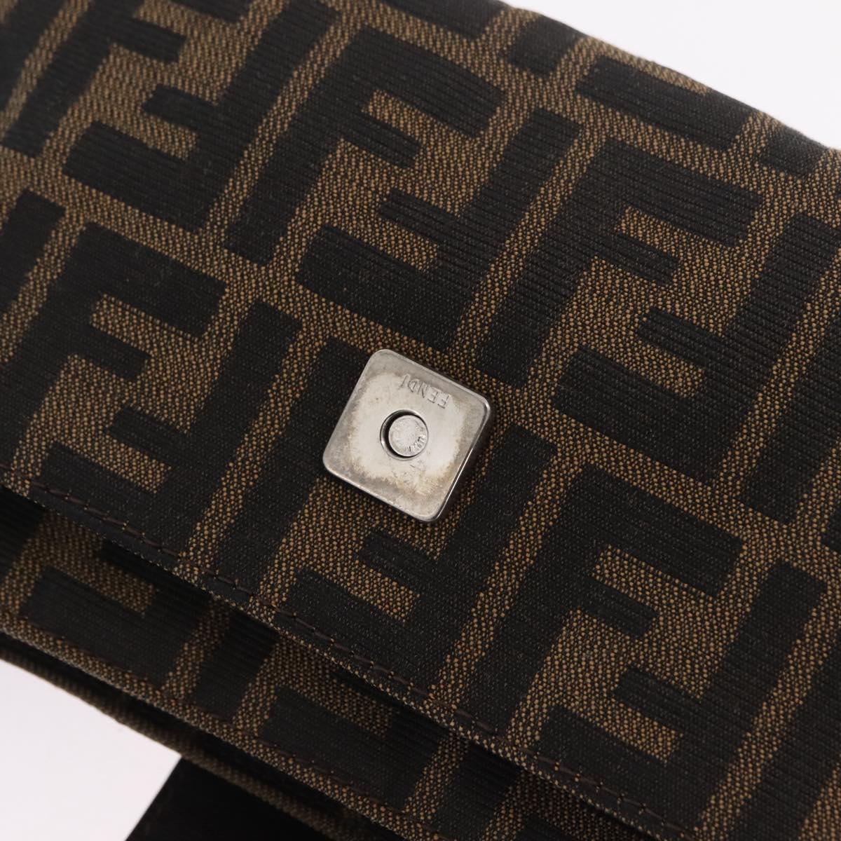 FENDI Zucca Canvas Shoulder Bag Brown Silver Auth yk20957SAV