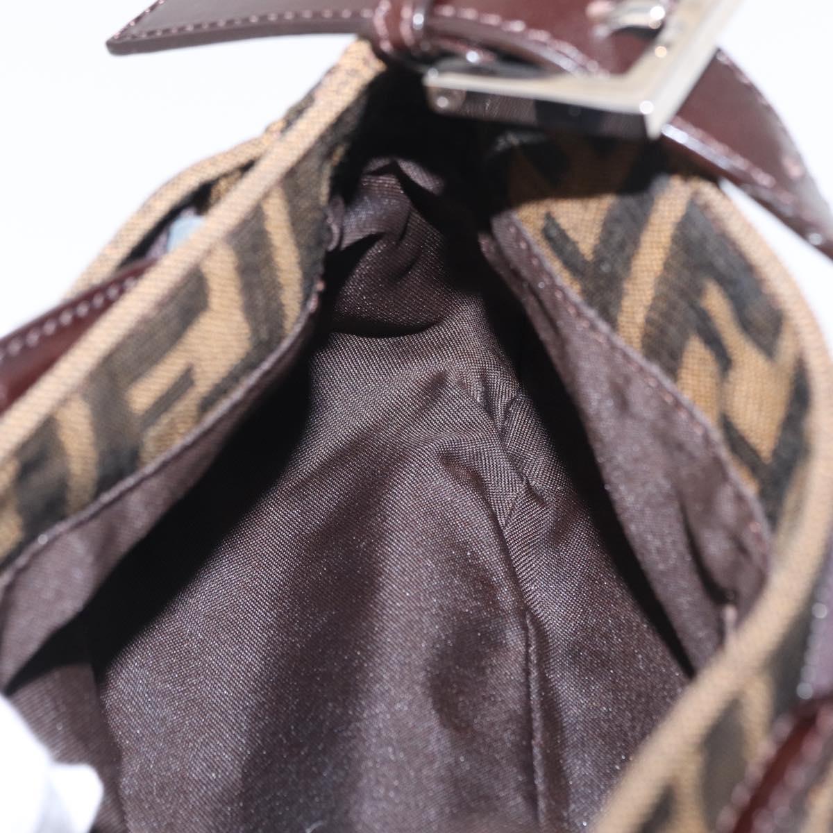 FENDI Zucca Canvas Shoulder Bag Brown Silver Auth yk20957SAV