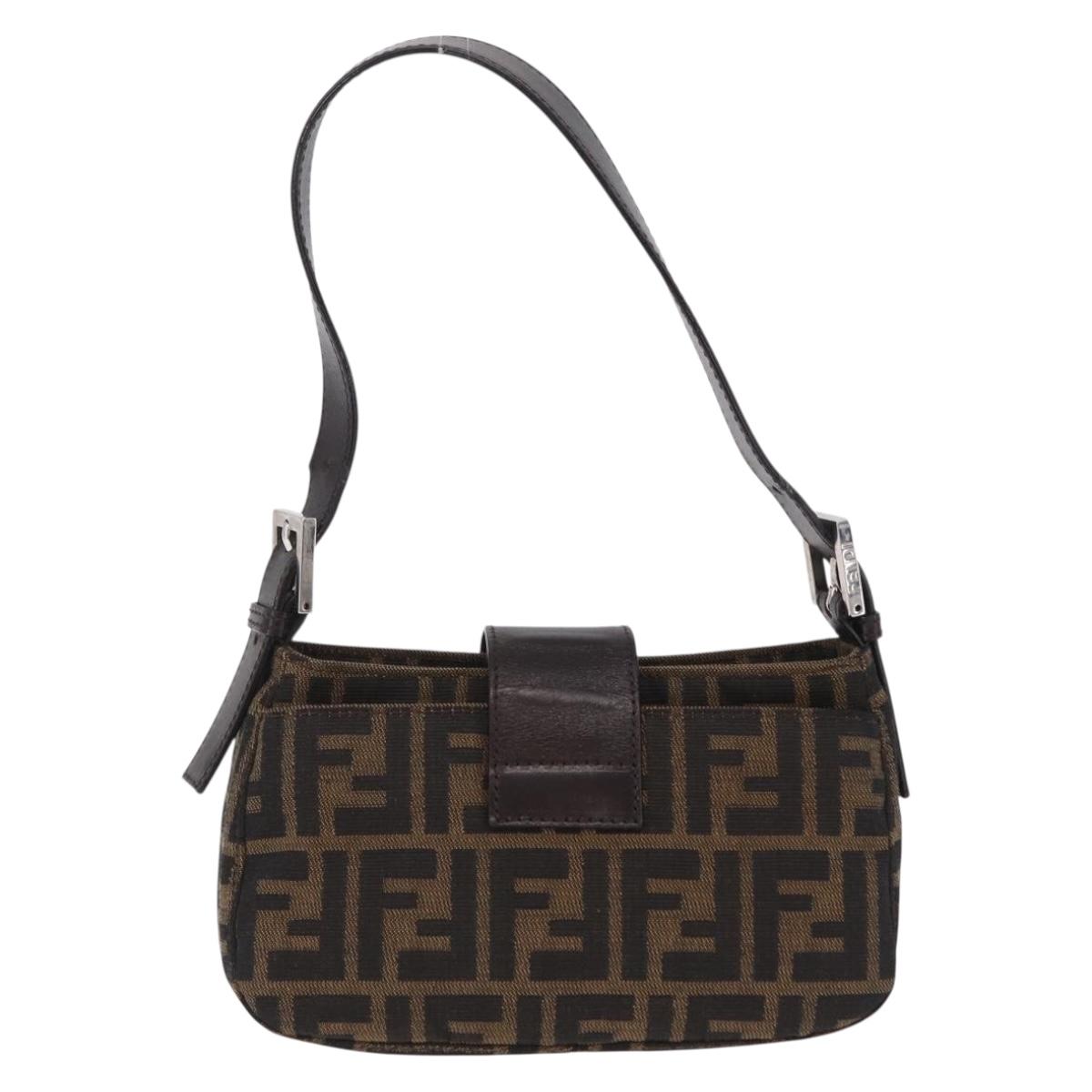 FENDI Zucca Canvas Shoulder Bag Brown Silver Auth yk20957SAV