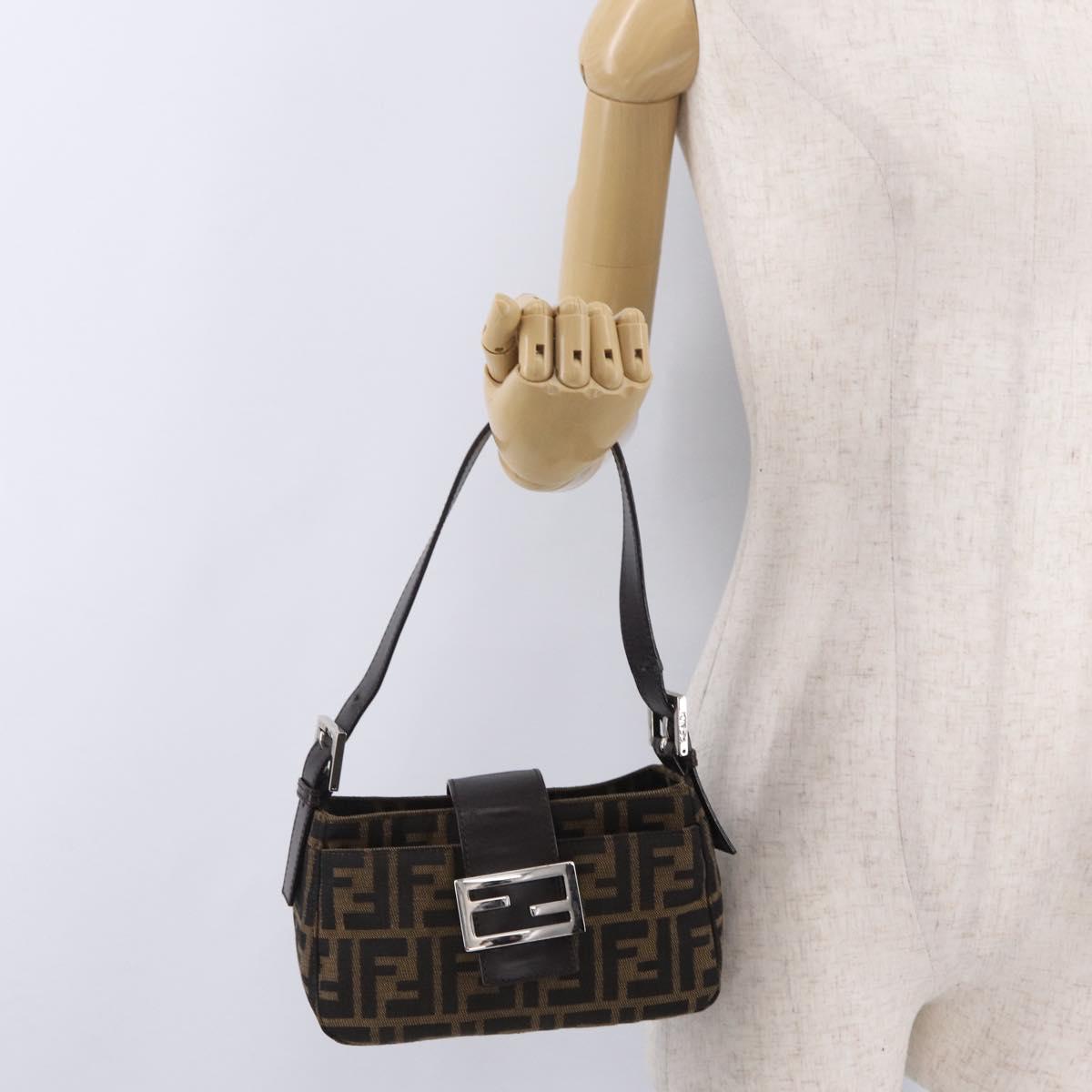 FENDI Zucca Canvas Shoulder Bag Brown Silver Auth yk20957SAV