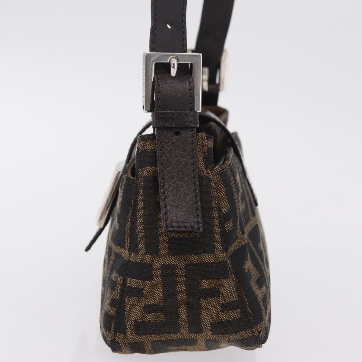 FENDI Zucca Canvas Shoulder Bag Brown Silver Auth yk20957SAV
