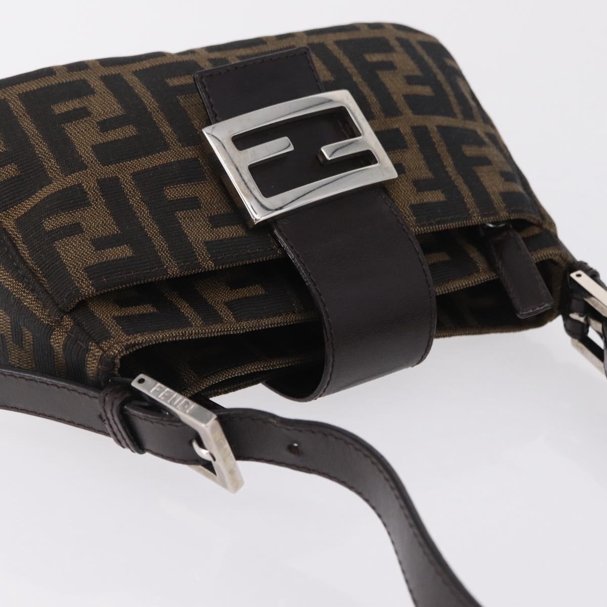 FENDI Zucca Canvas Shoulder Bag Brown Silver Auth yk20957SAV